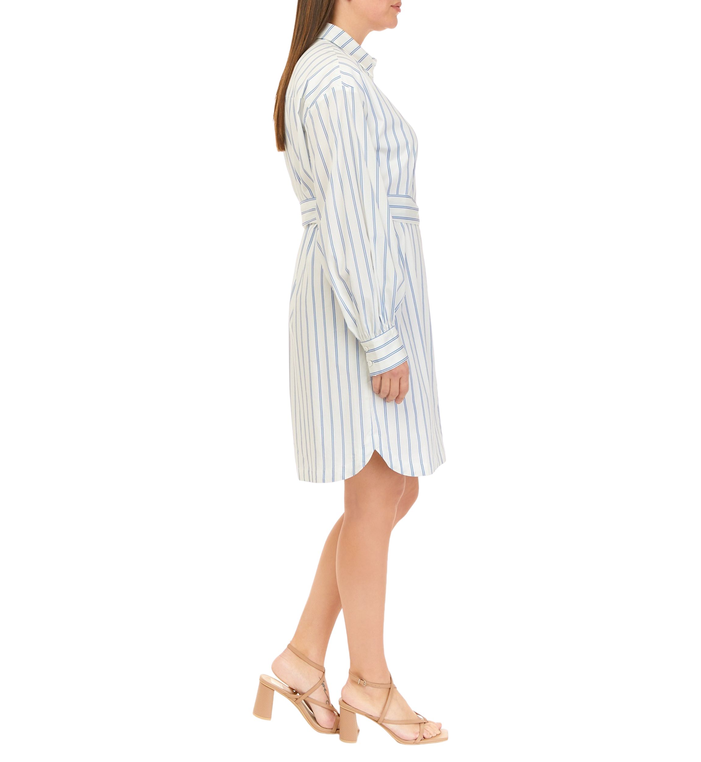 Womens Striped Button Down Dress with Belt