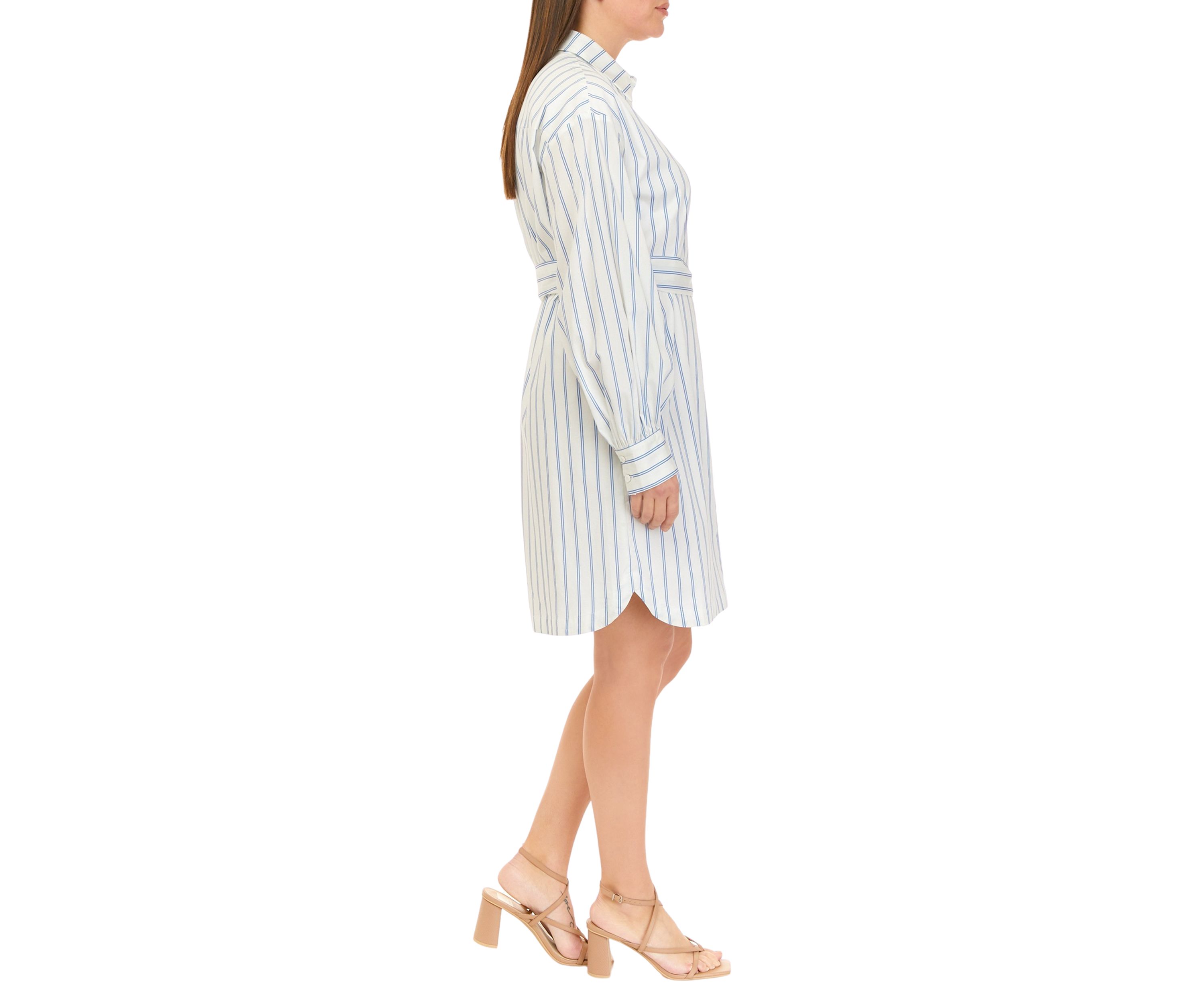 Womens Striped Button Down Dress with Belt