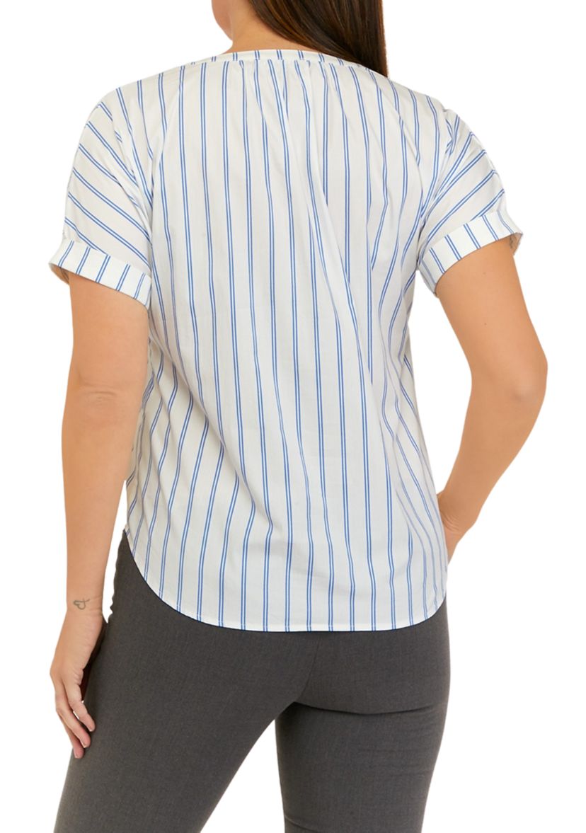 Womens Striped Split Neck A-Line Top