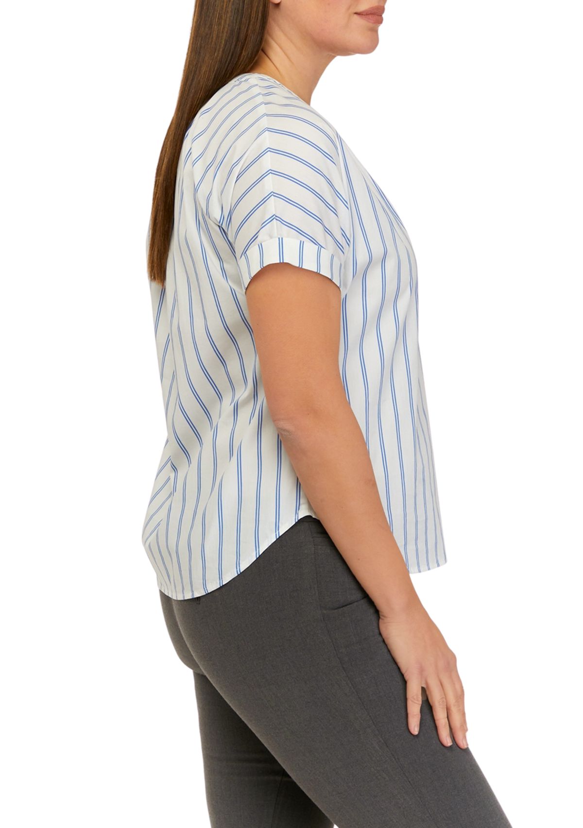 Womens Striped Split Neck A-Line Top
