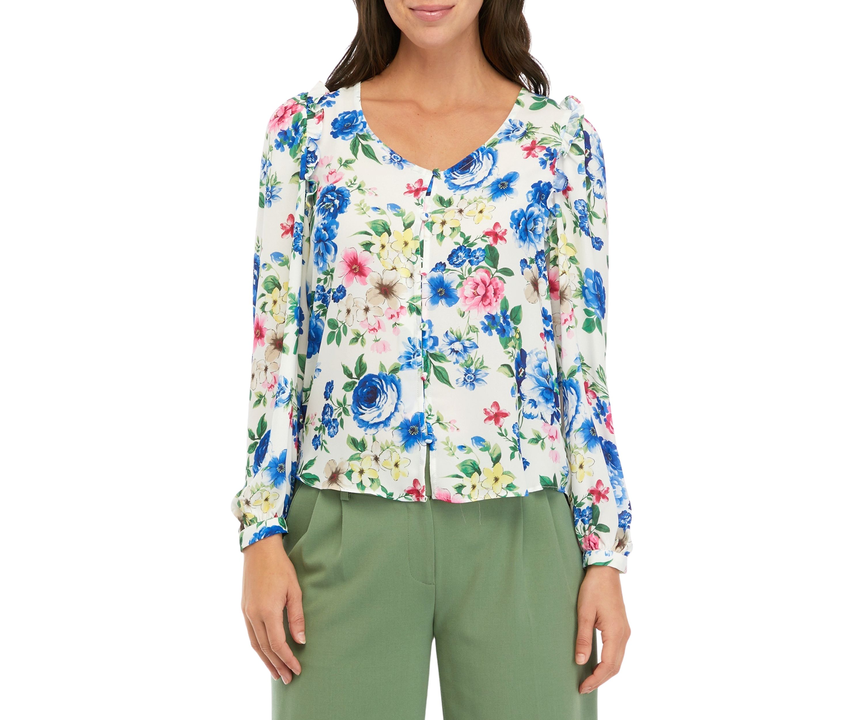 Womens V-Neck Button Down Printed Top