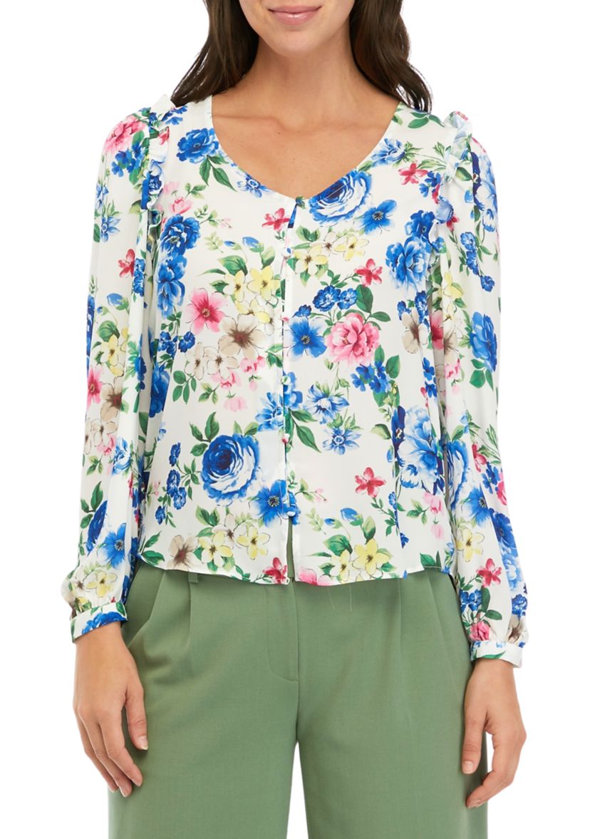 Womens V-Neck Button Down Printed Top