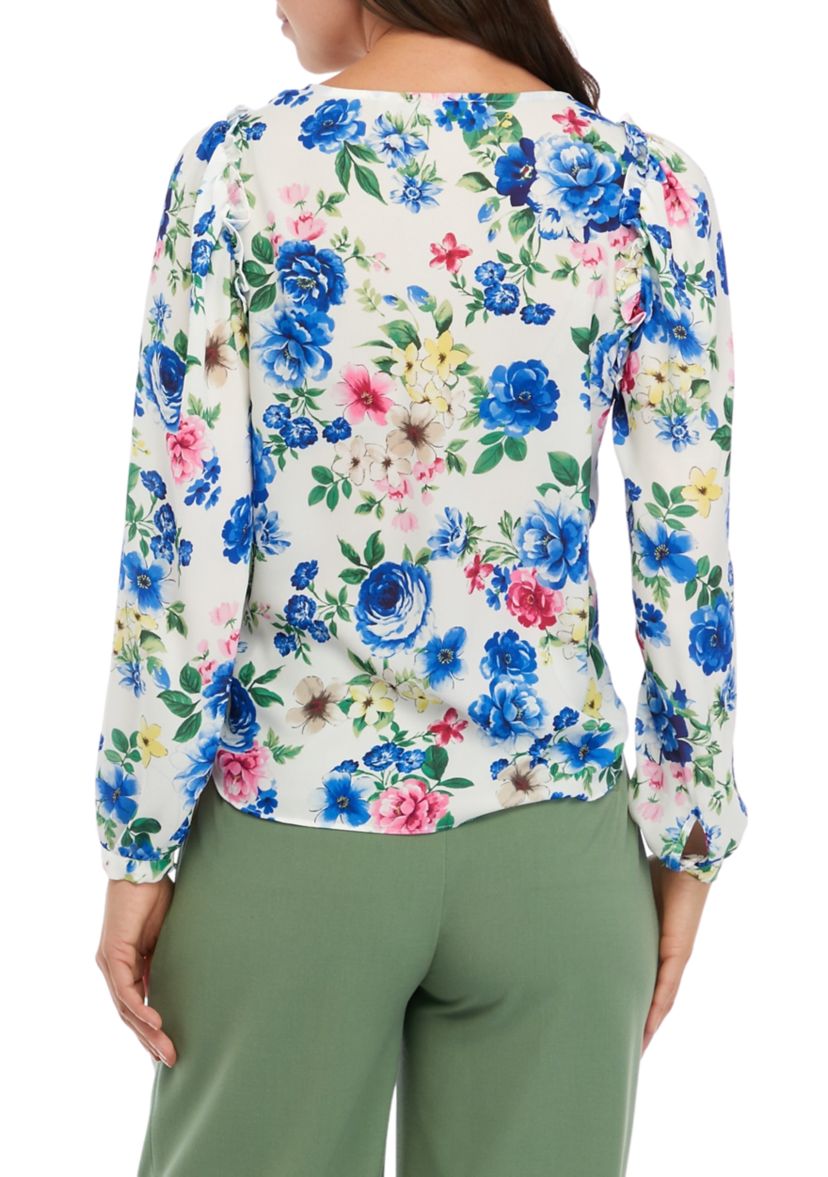 Womens V-Neck Button Down Printed Top