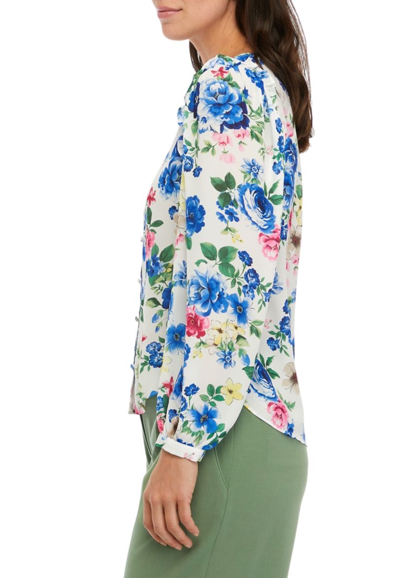 Womens V-Neck Button Down Printed Top