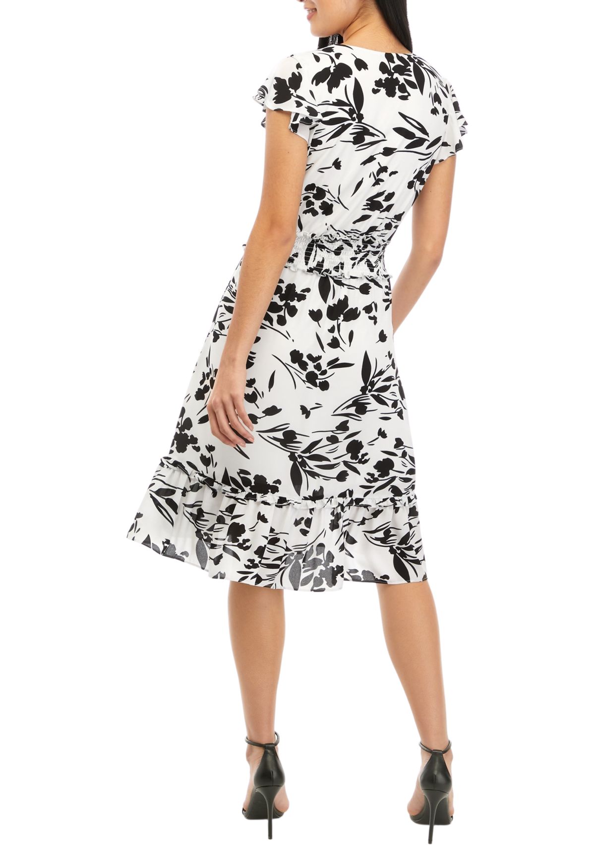 Womens Short Sleeve Wrap Dress with Smocked Waist