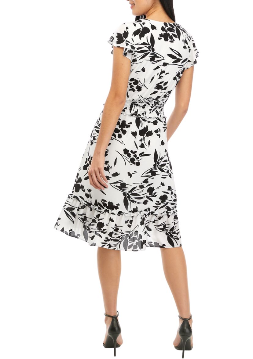 Womens Short Sleeve Wrap Dress with Smocked Waist