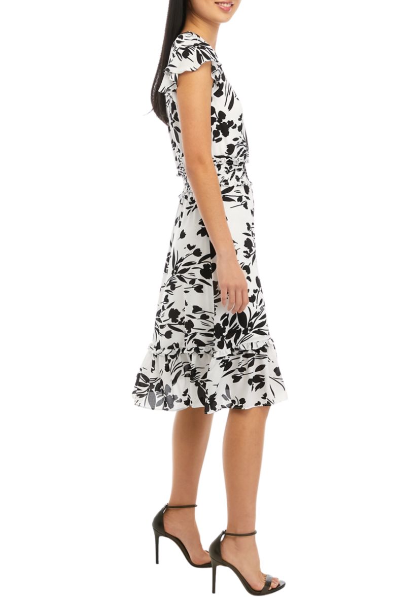 Womens Short Sleeve Wrap Dress with Smocked Waist