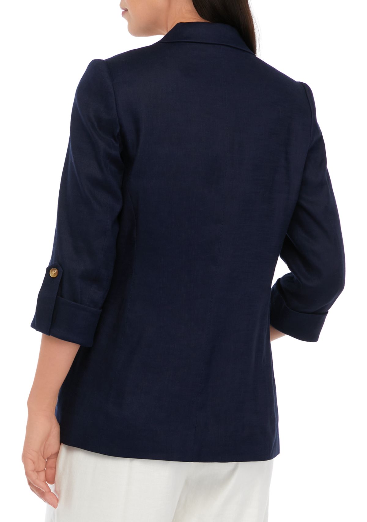 Womens 2-Button Roll Sleeve Notched Blazer