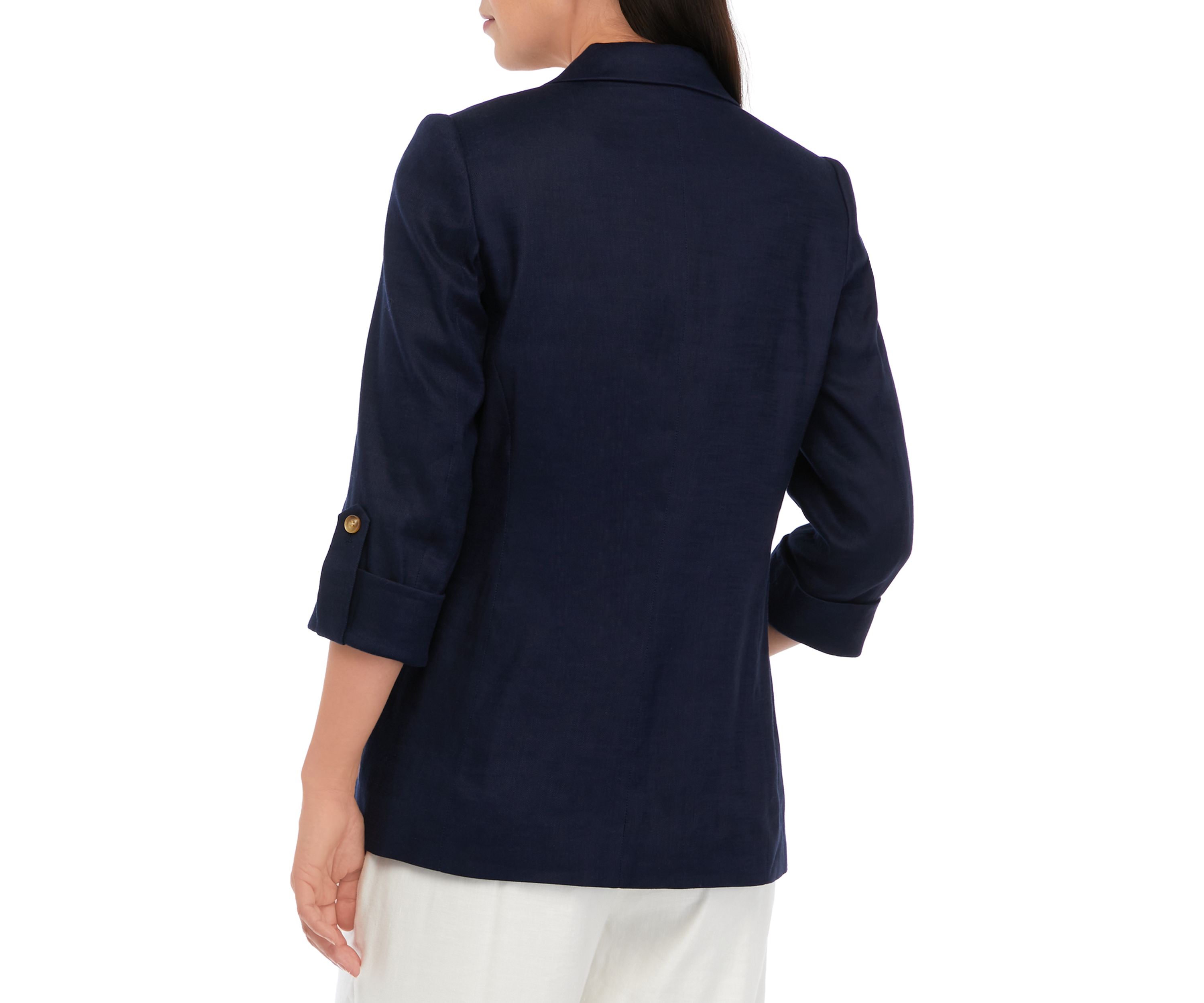 Womens 2-Button Roll Sleeve Notched Blazer