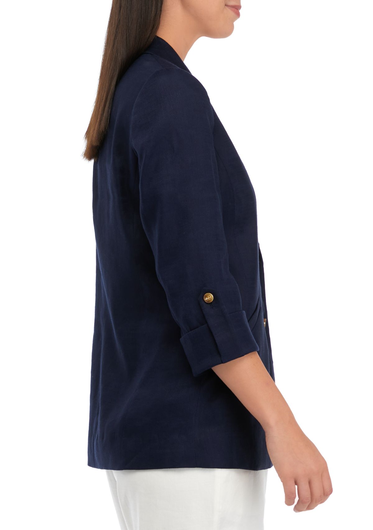 Womens 2-Button Roll Sleeve Notched Blazer