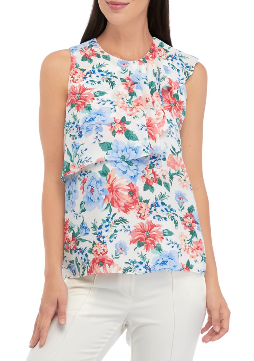 Womens Sleeveless Ruffle Front Blouse