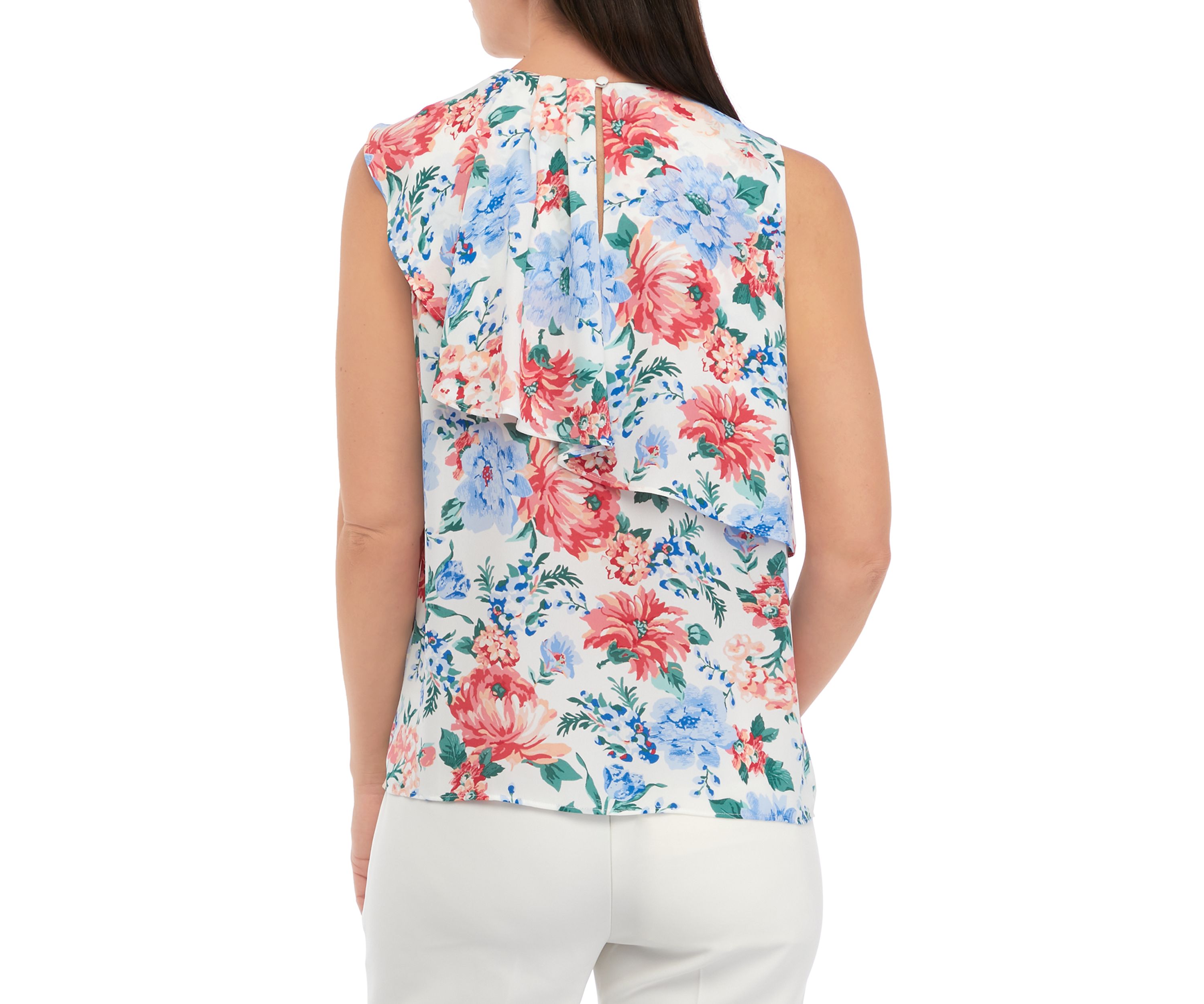 Womens Sleeveless Ruffle Front Blouse