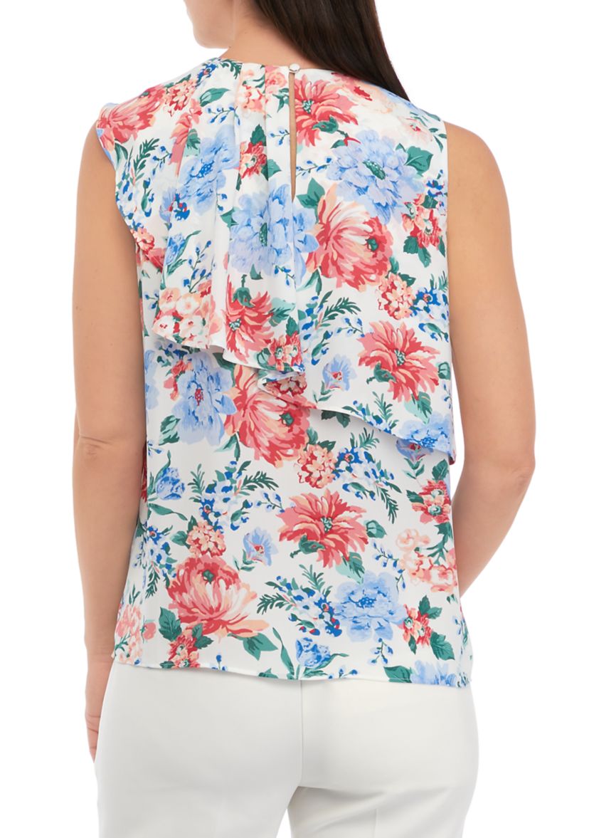 Womens Sleeveless Ruffle Front Blouse