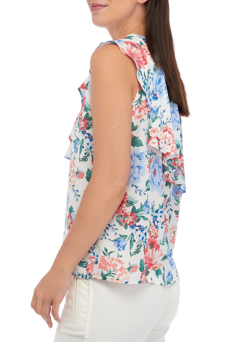 Womens Sleeveless Ruffle Front Blouse