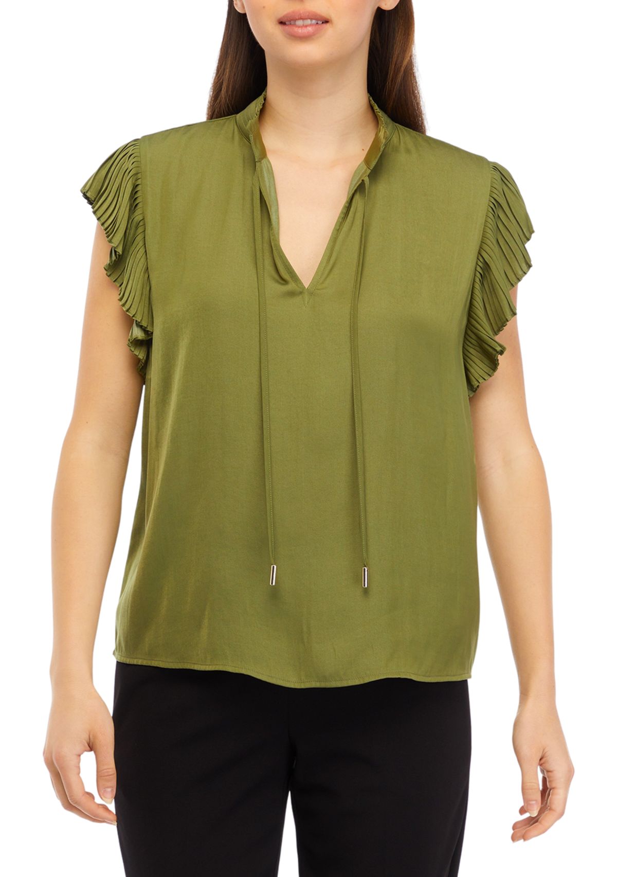 Womens Airflow Peasant Top with Pleated Flutter Sleeves