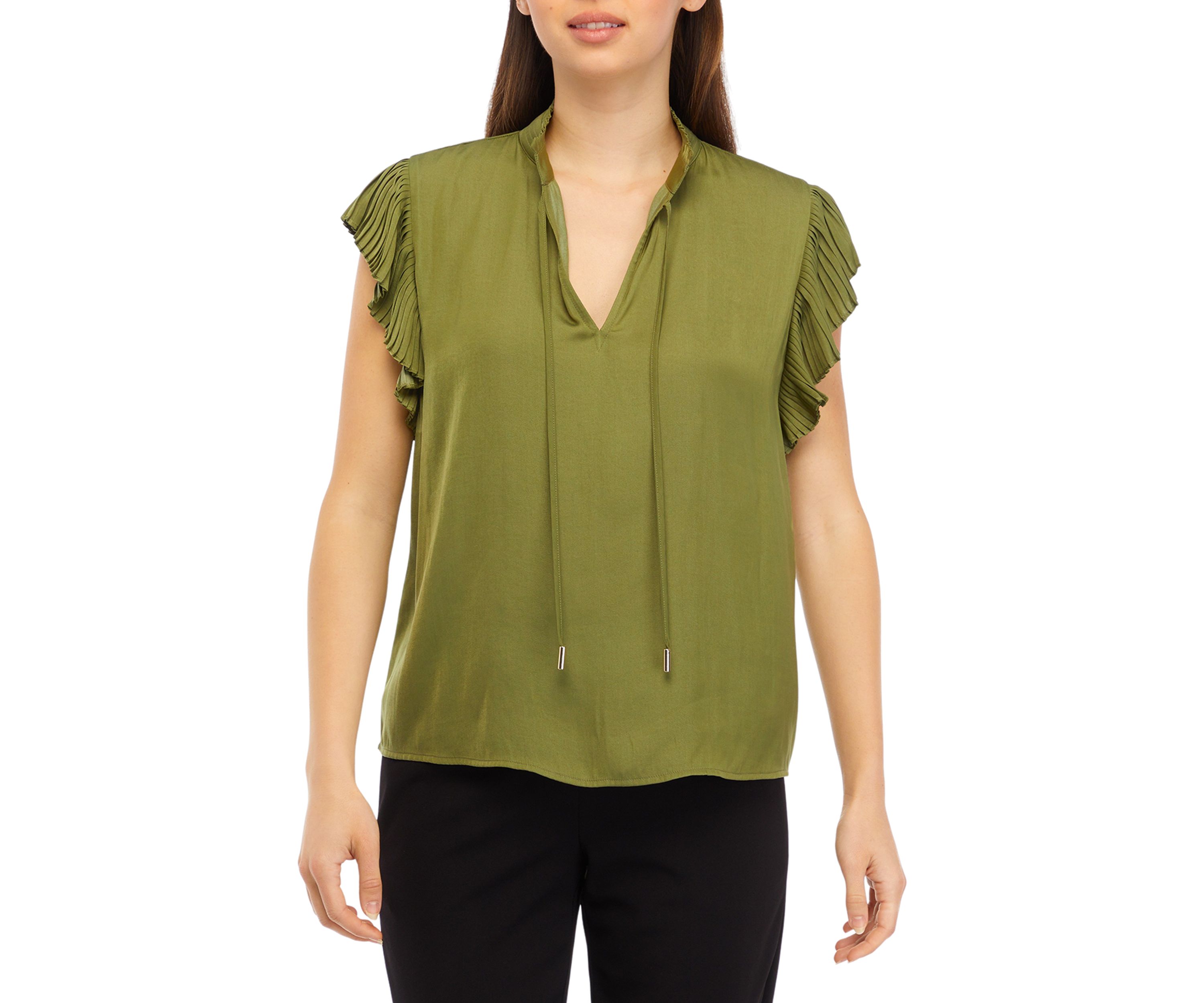 Womens Airflow Peasant Top with Pleated Flutter Sleeves