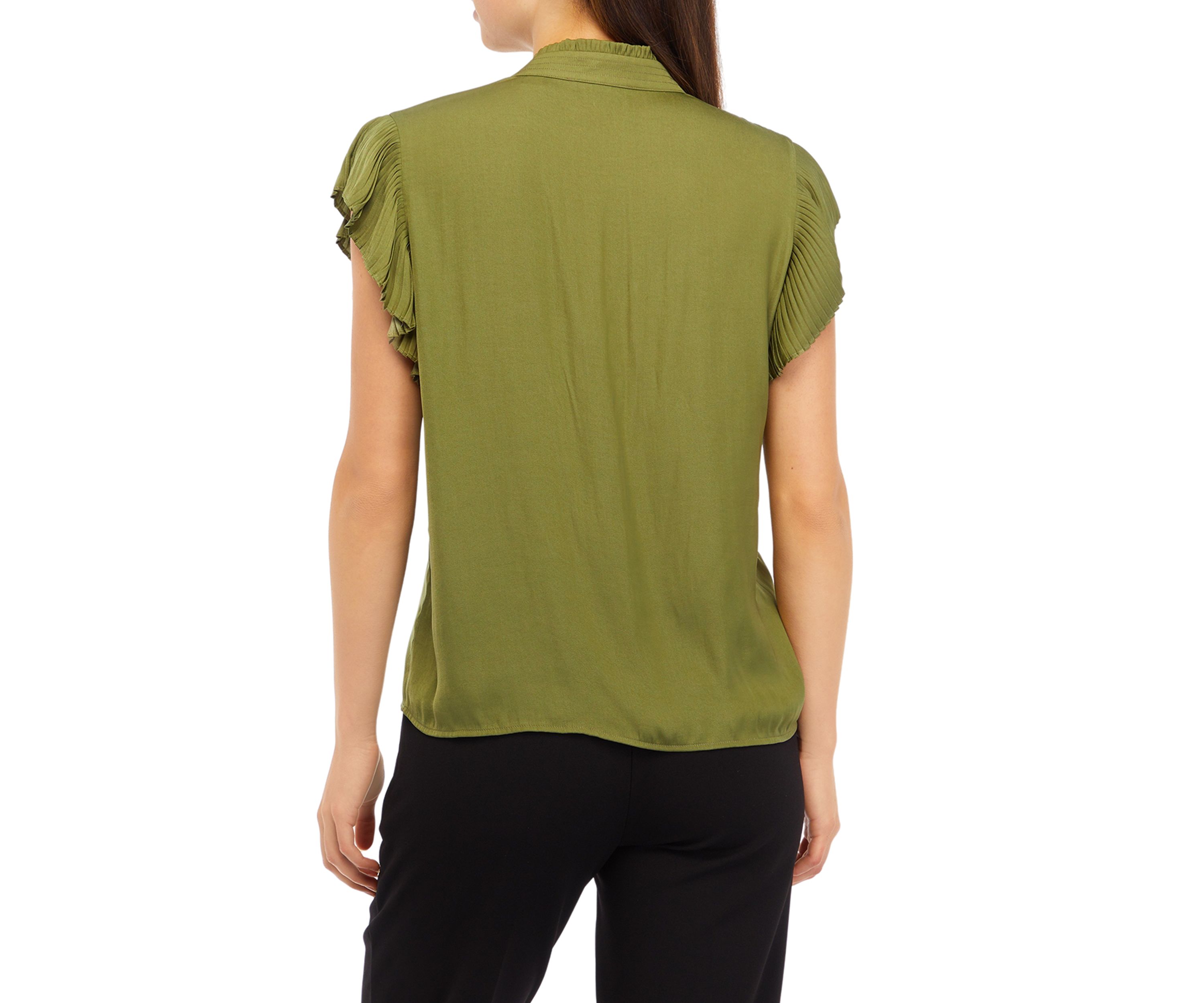Womens Airflow Peasant Top with Pleated Flutter Sleeves