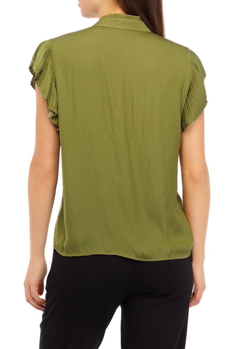Womens Airflow Peasant Top with Pleated Flutter Sleeves