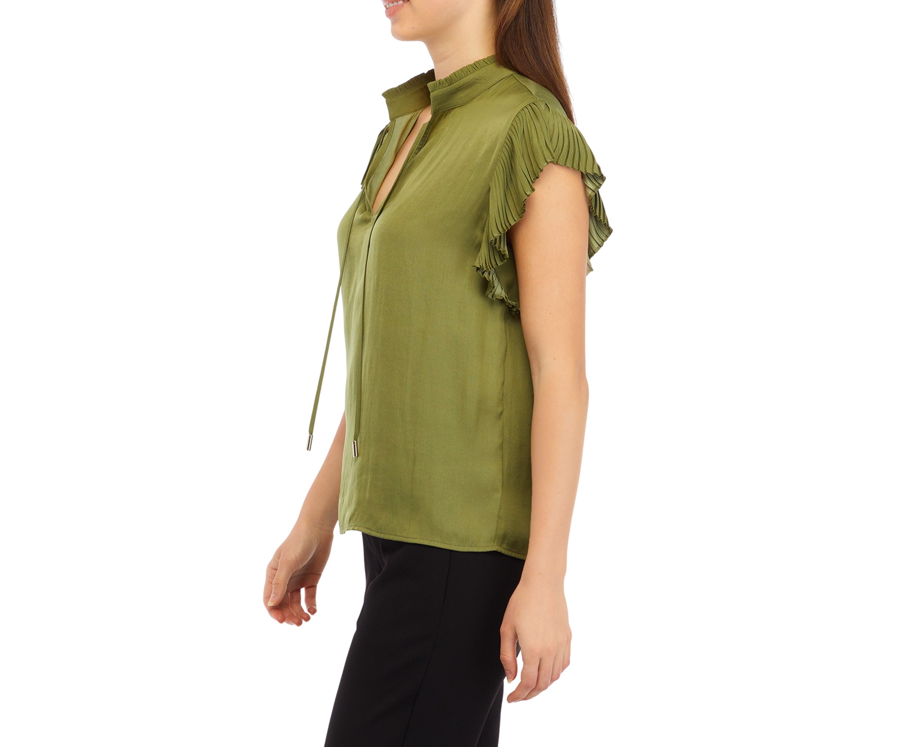 Womens Airflow Peasant Top with Pleated Flutter Sleeves