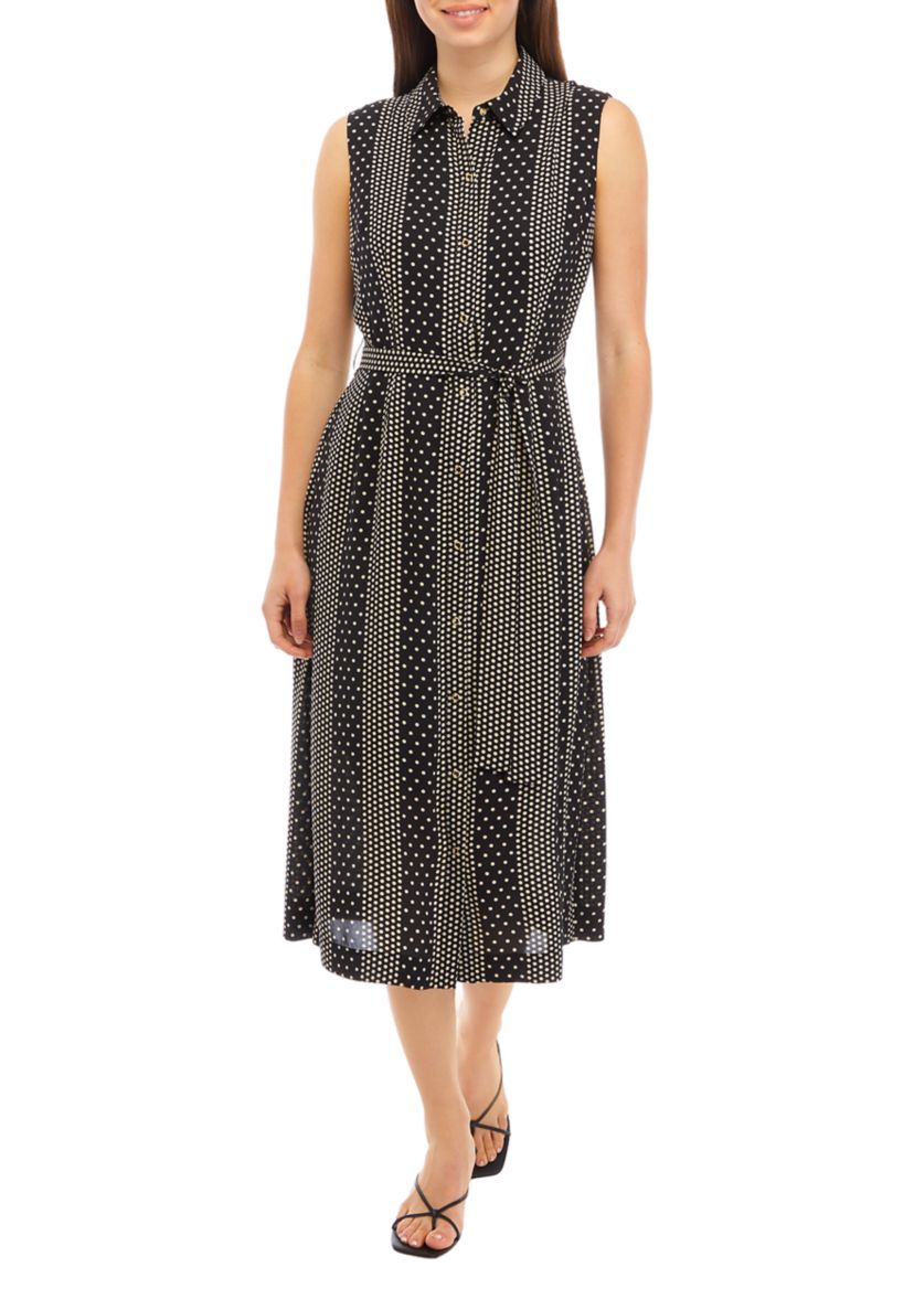 Womens Sleeveless Button Front Shirt Dress