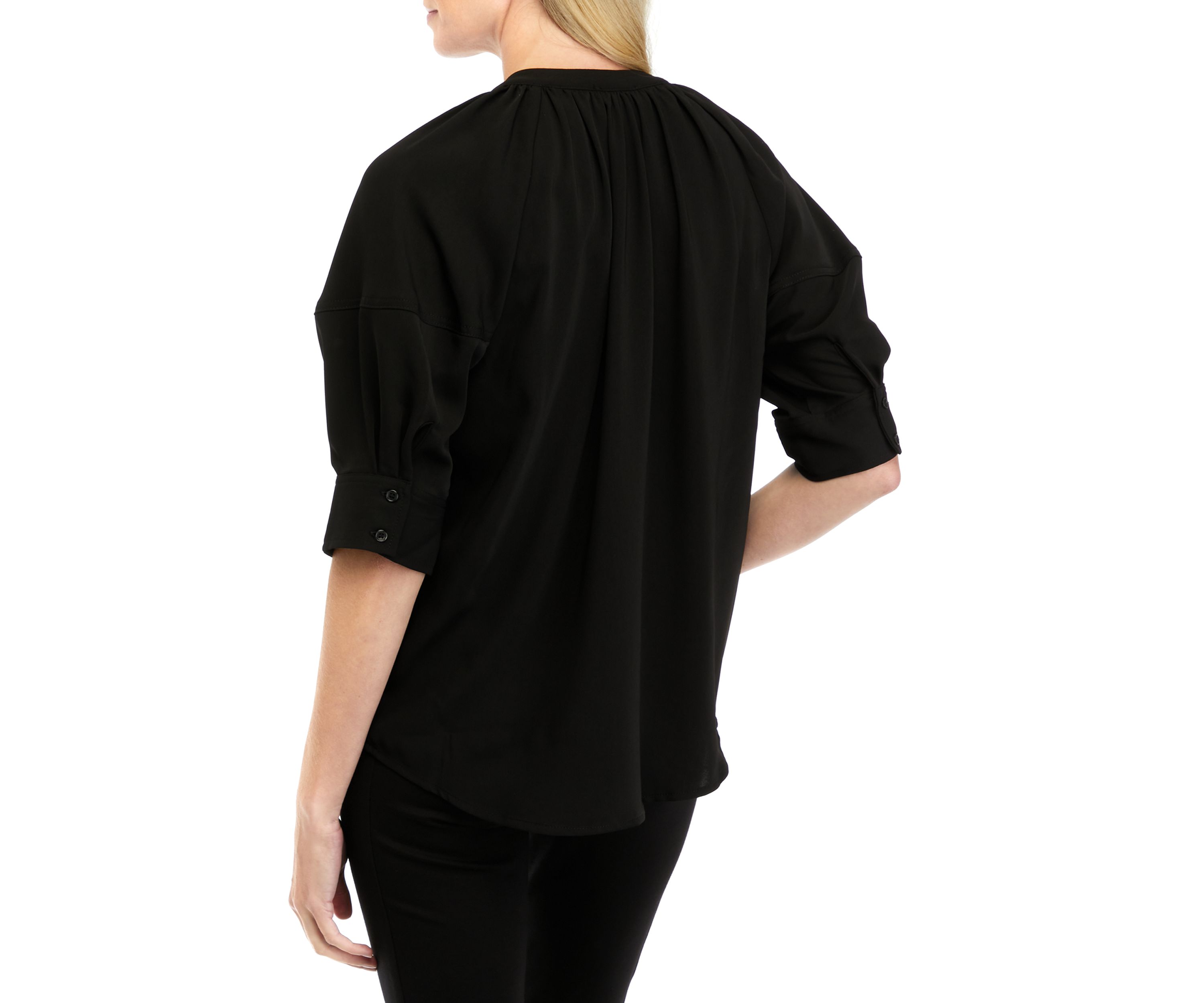 Womens Elbow Drop Shoulder Split Neck Top 