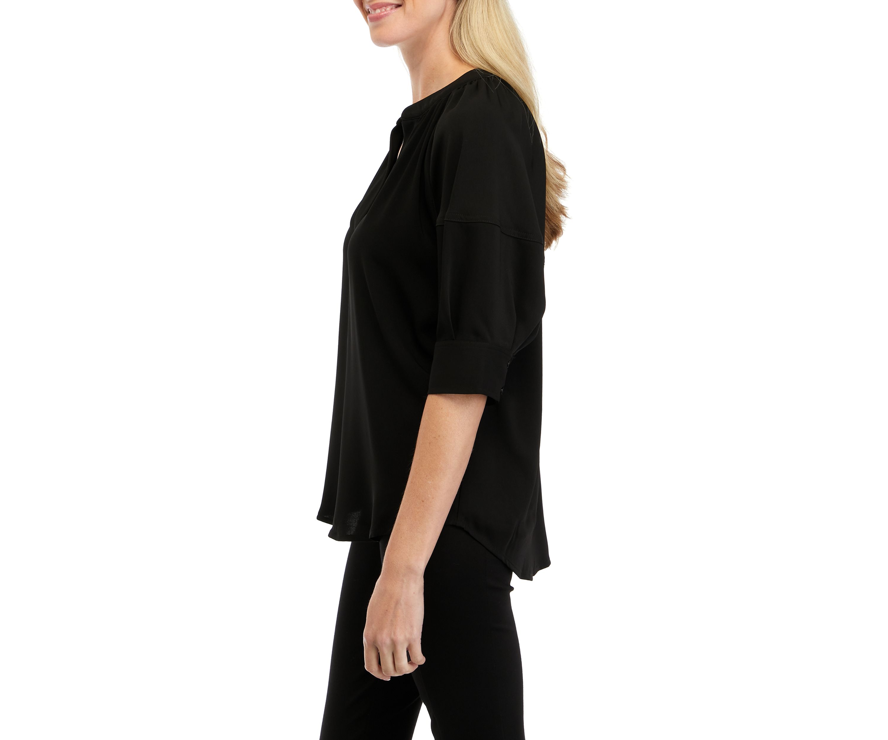 Womens Elbow Drop Shoulder Split Neck Top 
