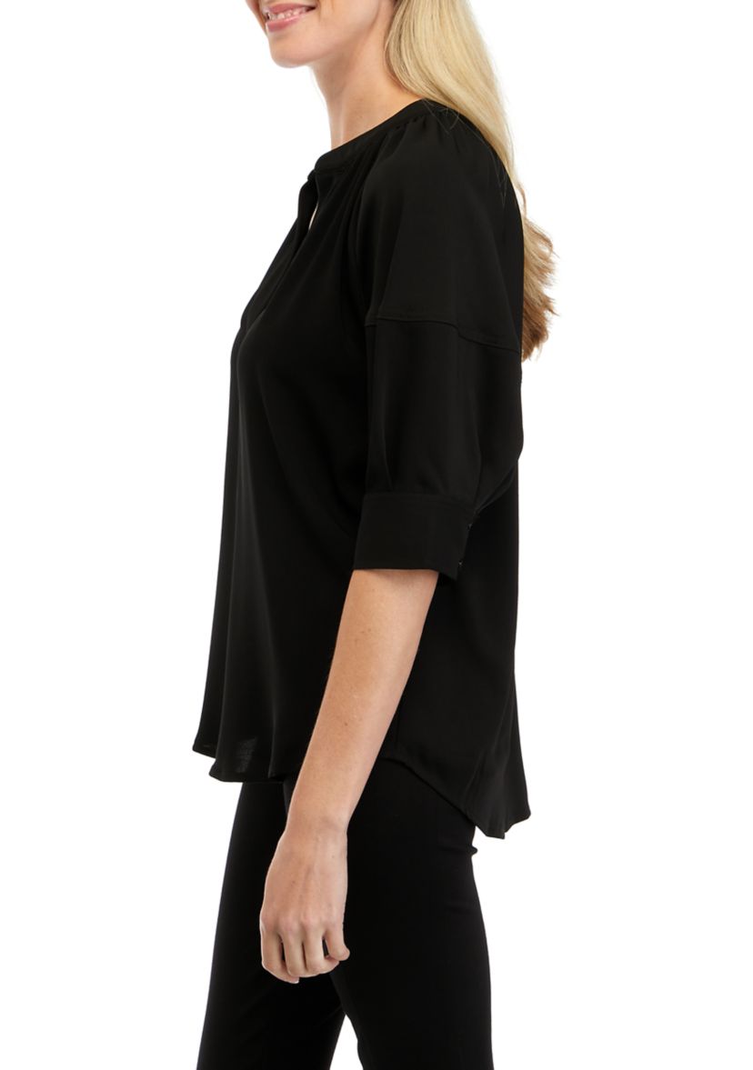 Womens Elbow Drop Shoulder Split Neck Top 