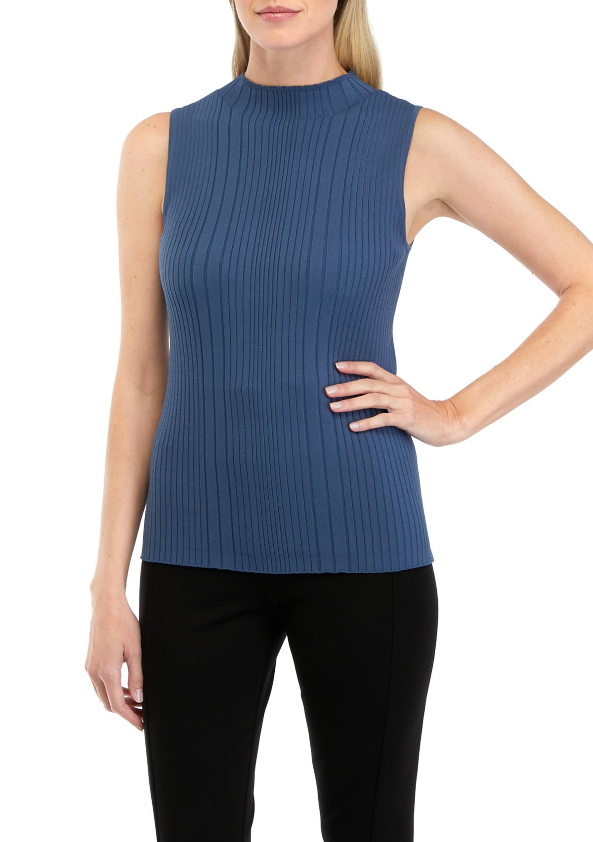 Womens Sleeveless Ribbed Mock Neck Sweater 