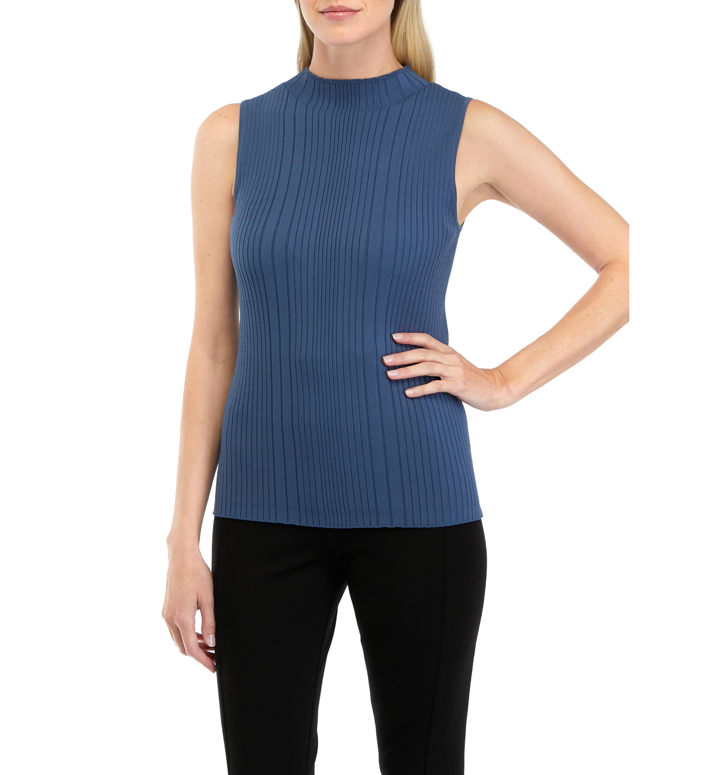 Womens Sleeveless Ribbed Mock Neck Sweater 