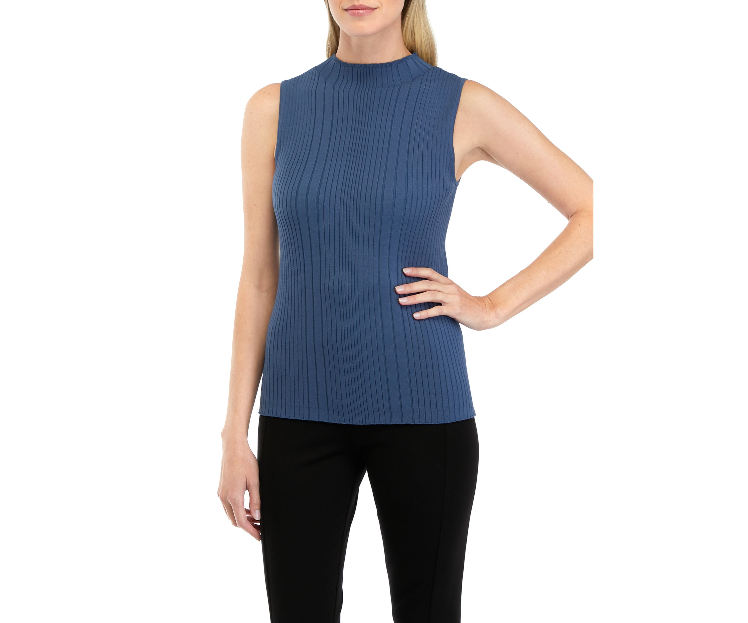 Womens Sleeveless Ribbed Mock Neck Sweater 