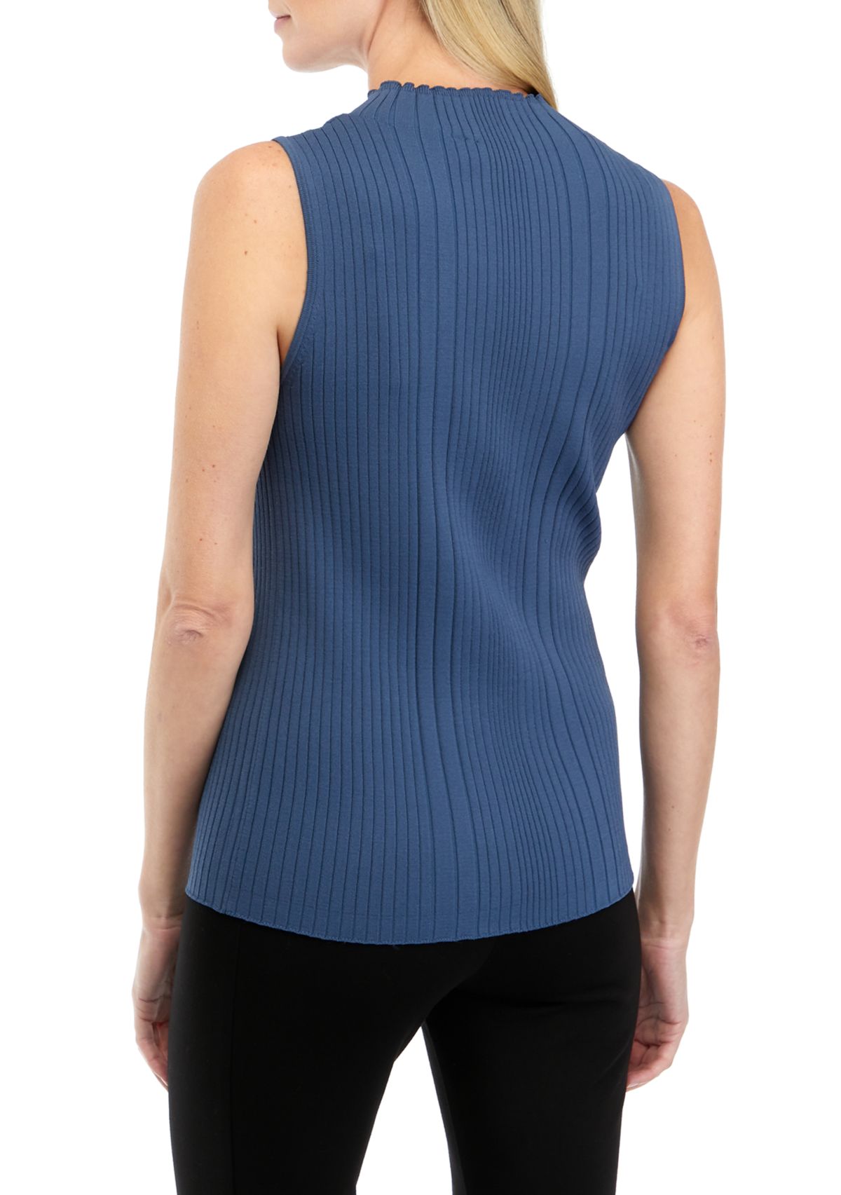Womens Sleeveless Ribbed Mock Neck Sweater 