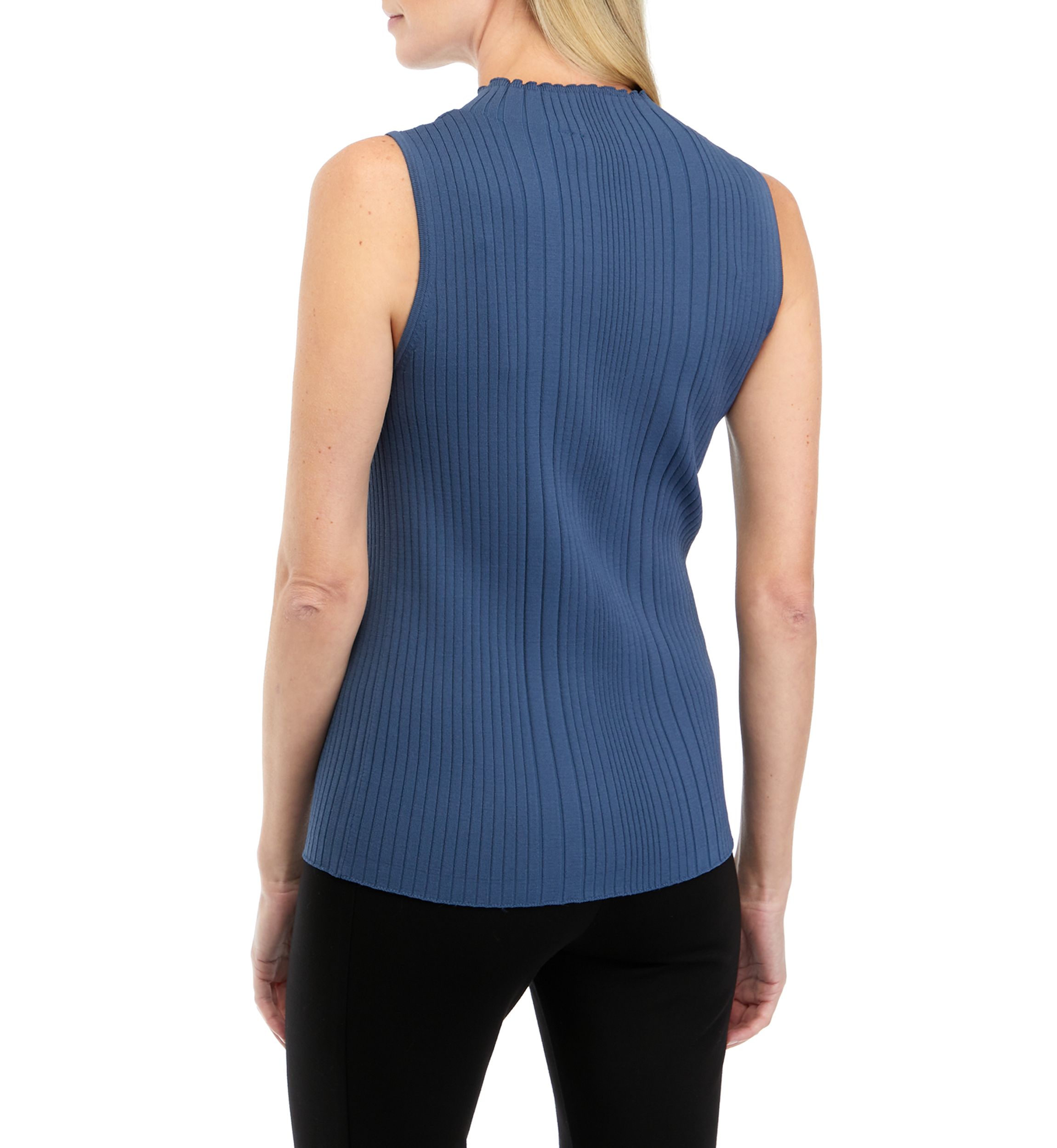 Womens Sleeveless Ribbed Mock Neck Sweater 