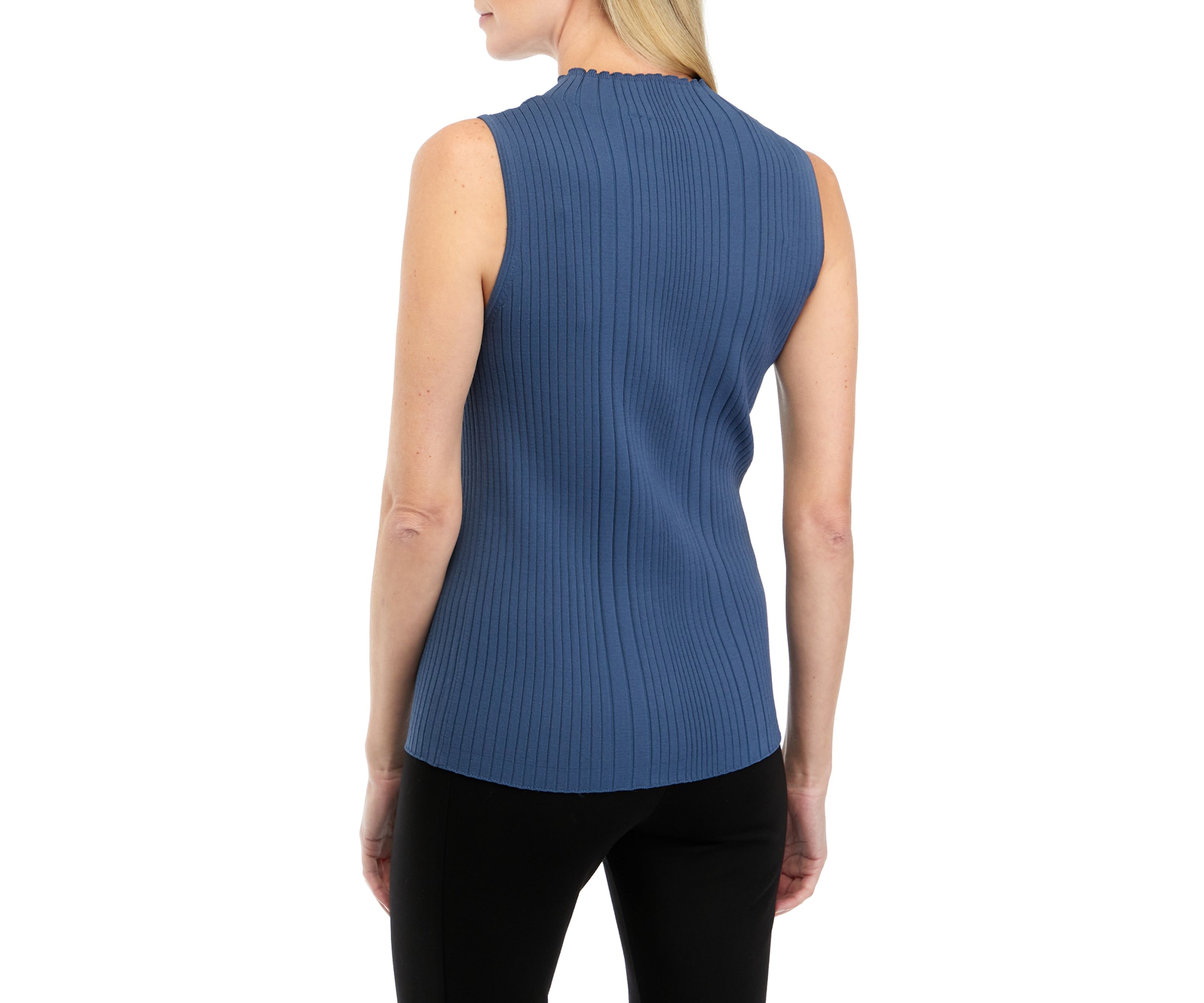 Womens Sleeveless Ribbed Mock Neck Sweater 