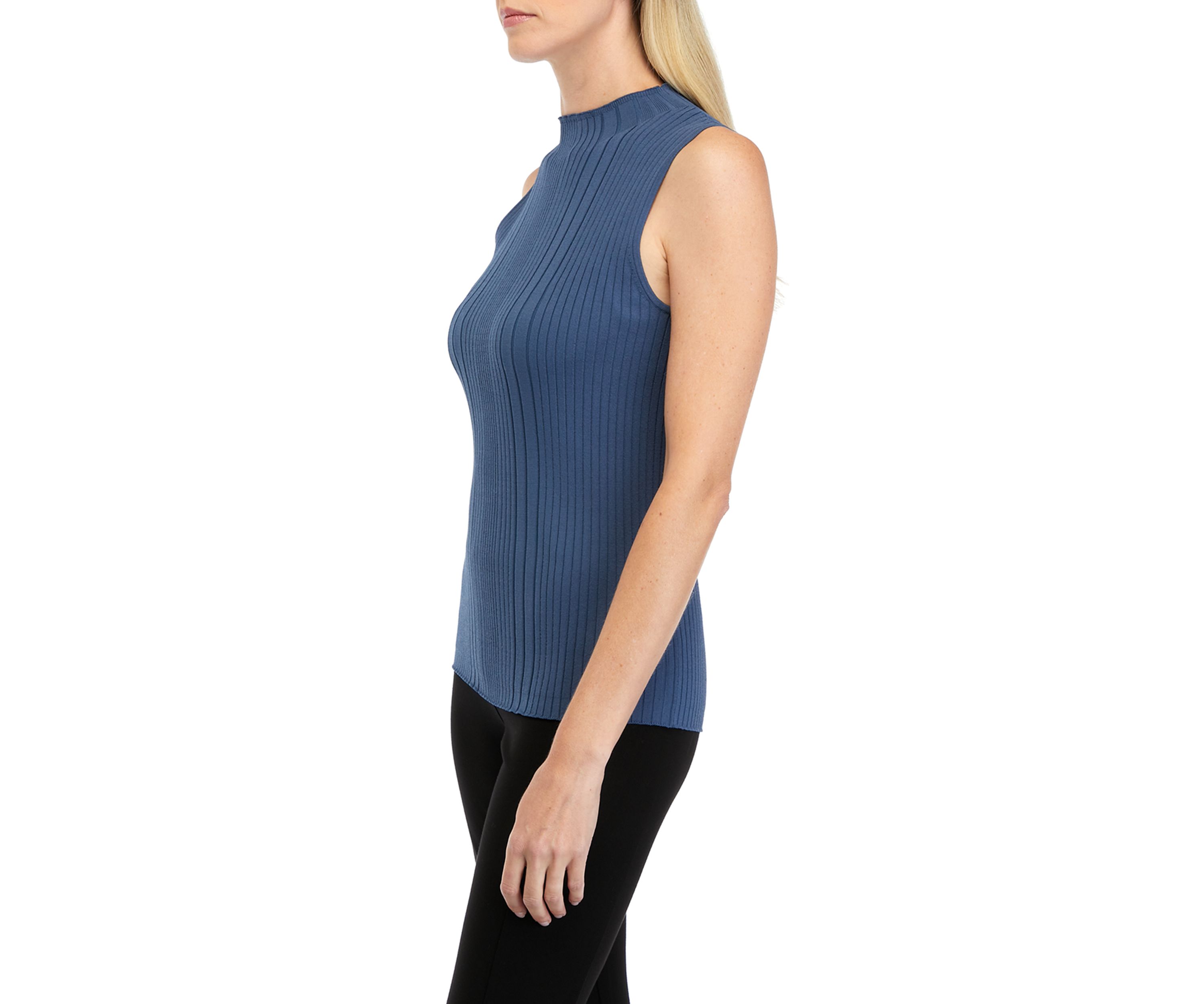 Womens Sleeveless Ribbed Mock Neck Sweater 