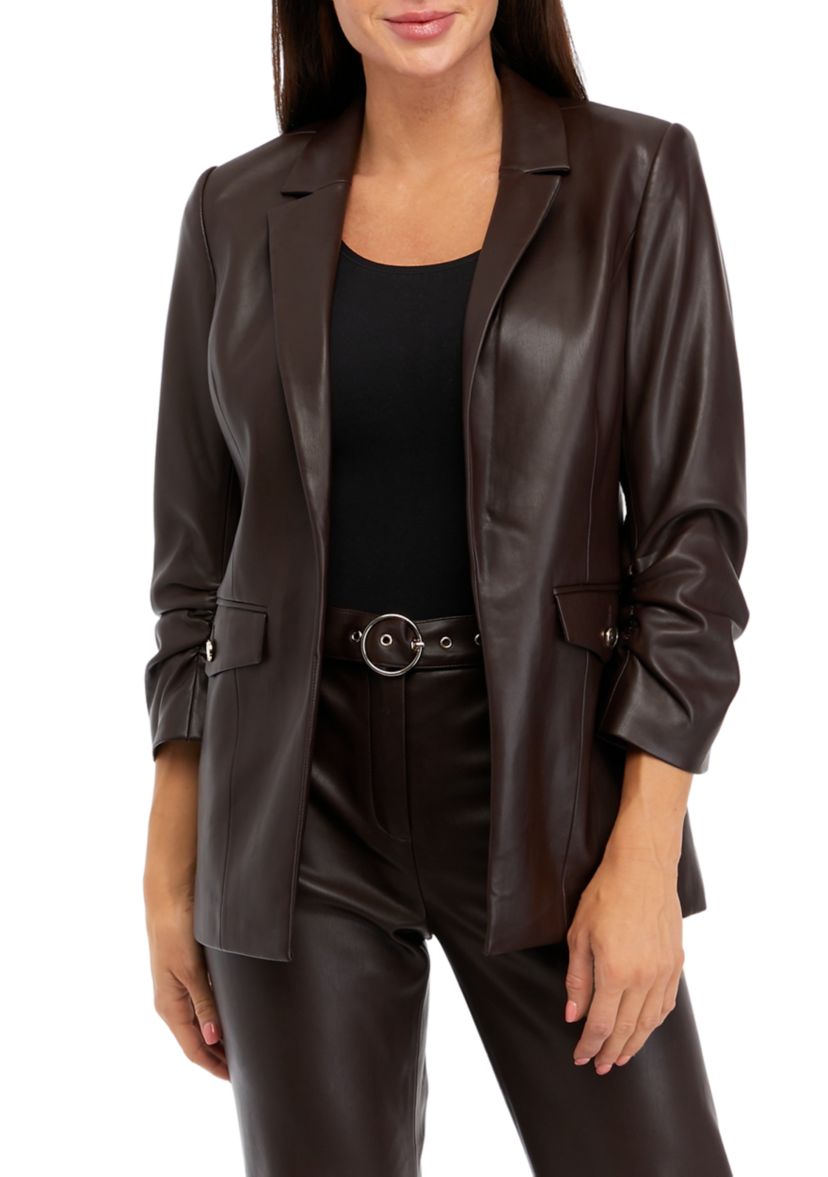 Petite Vegan Leather Blazer