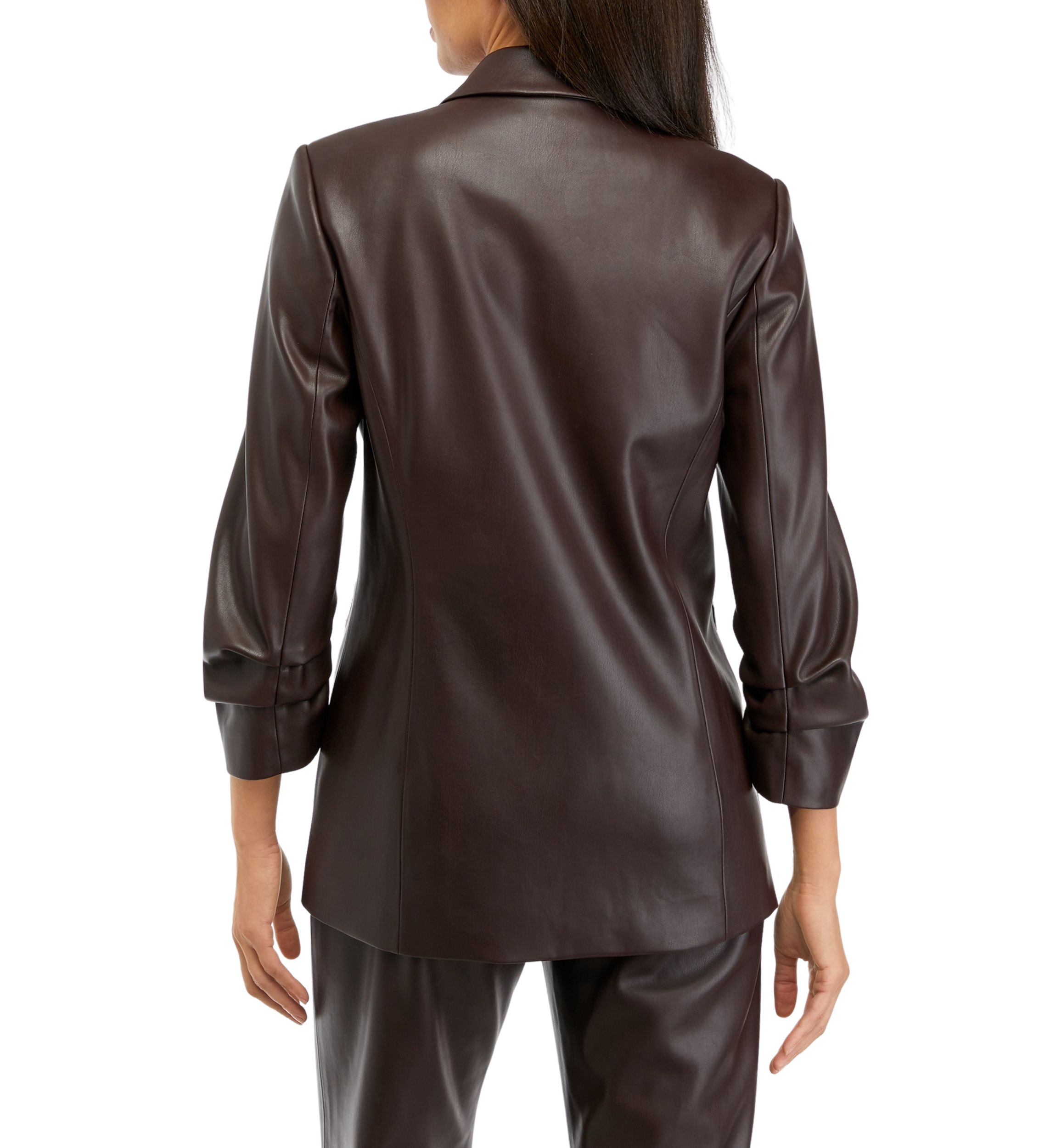 Womens Notch Collar Vegan Leather Blazer