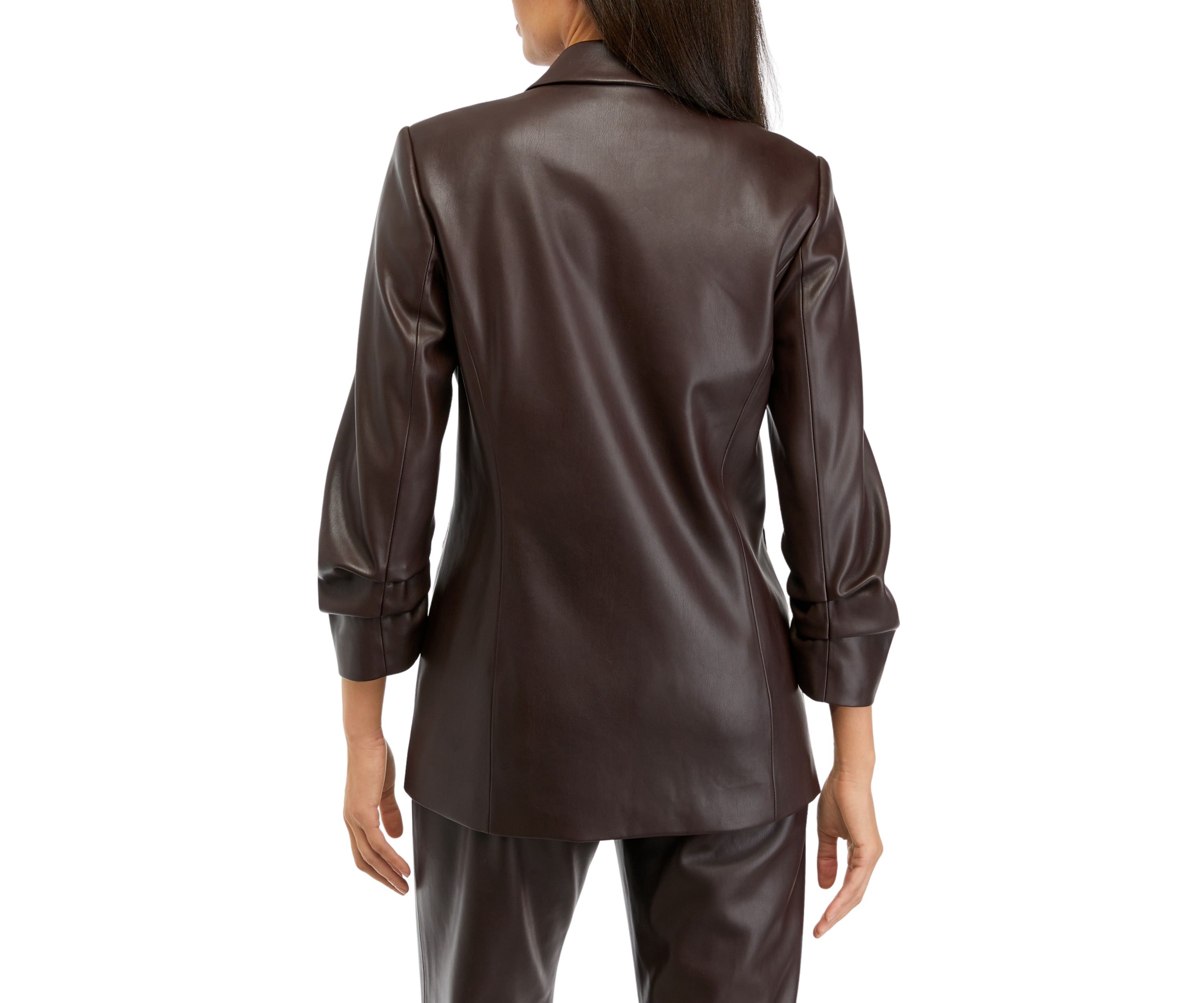 Womens Notch Collar Vegan Leather Blazer