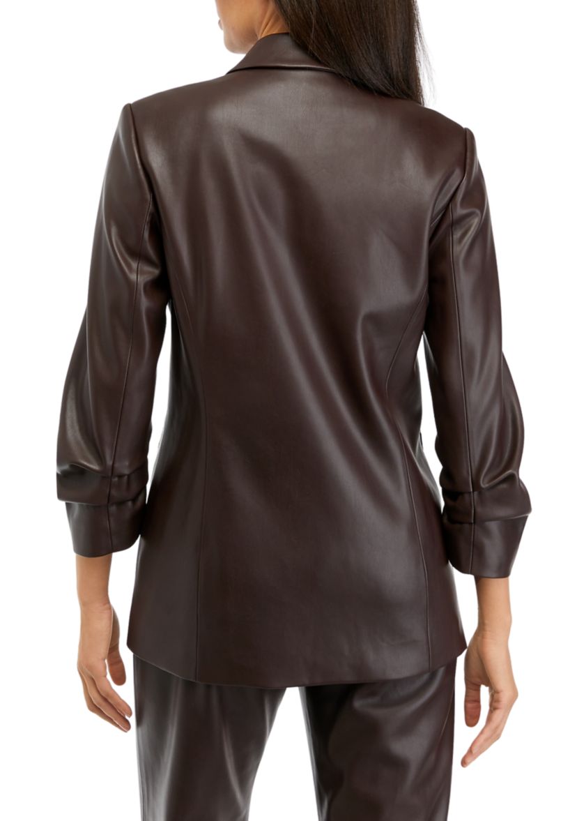 Womens Notch Collar Vegan Leather Blazer