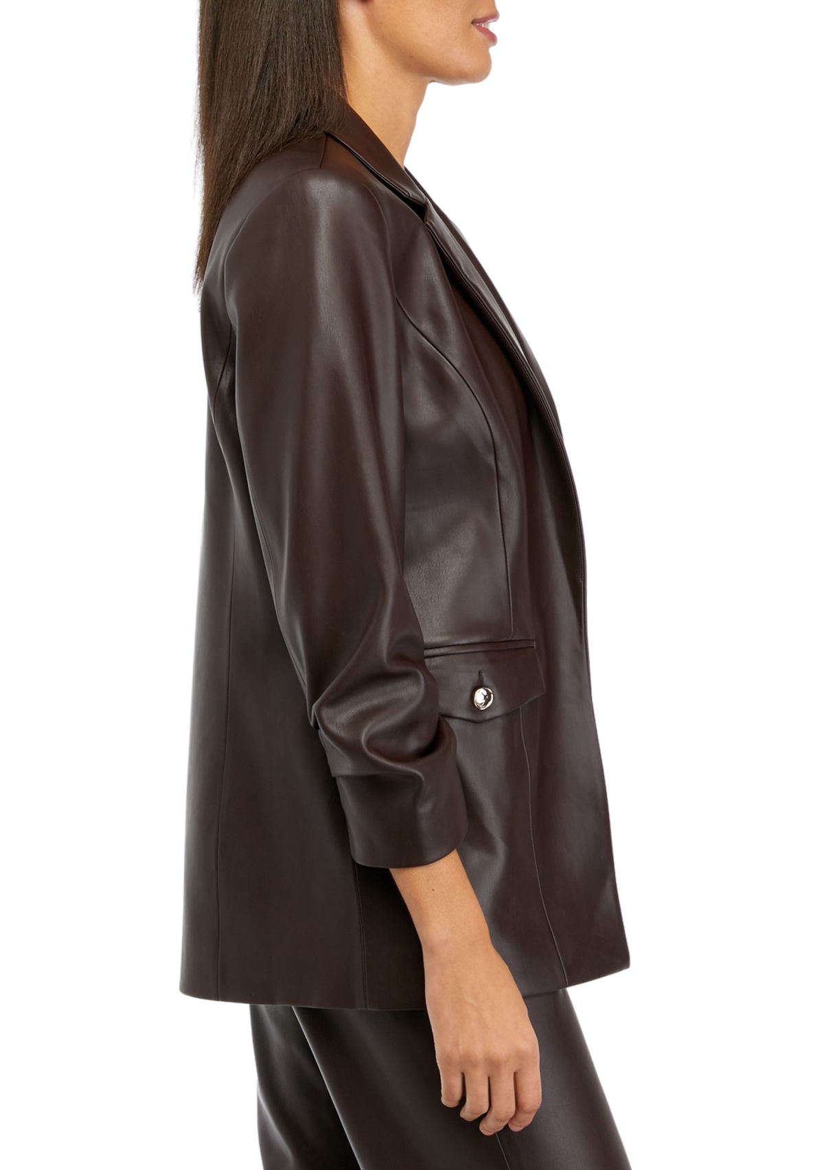 Womens Notch Collar Vegan Leather Blazer