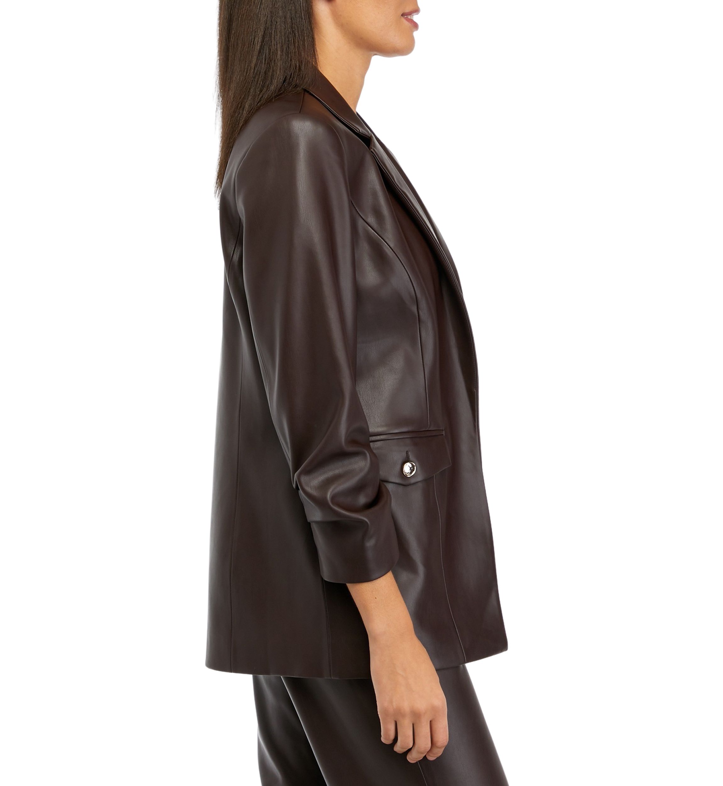Womens Notch Collar Vegan Leather Blazer