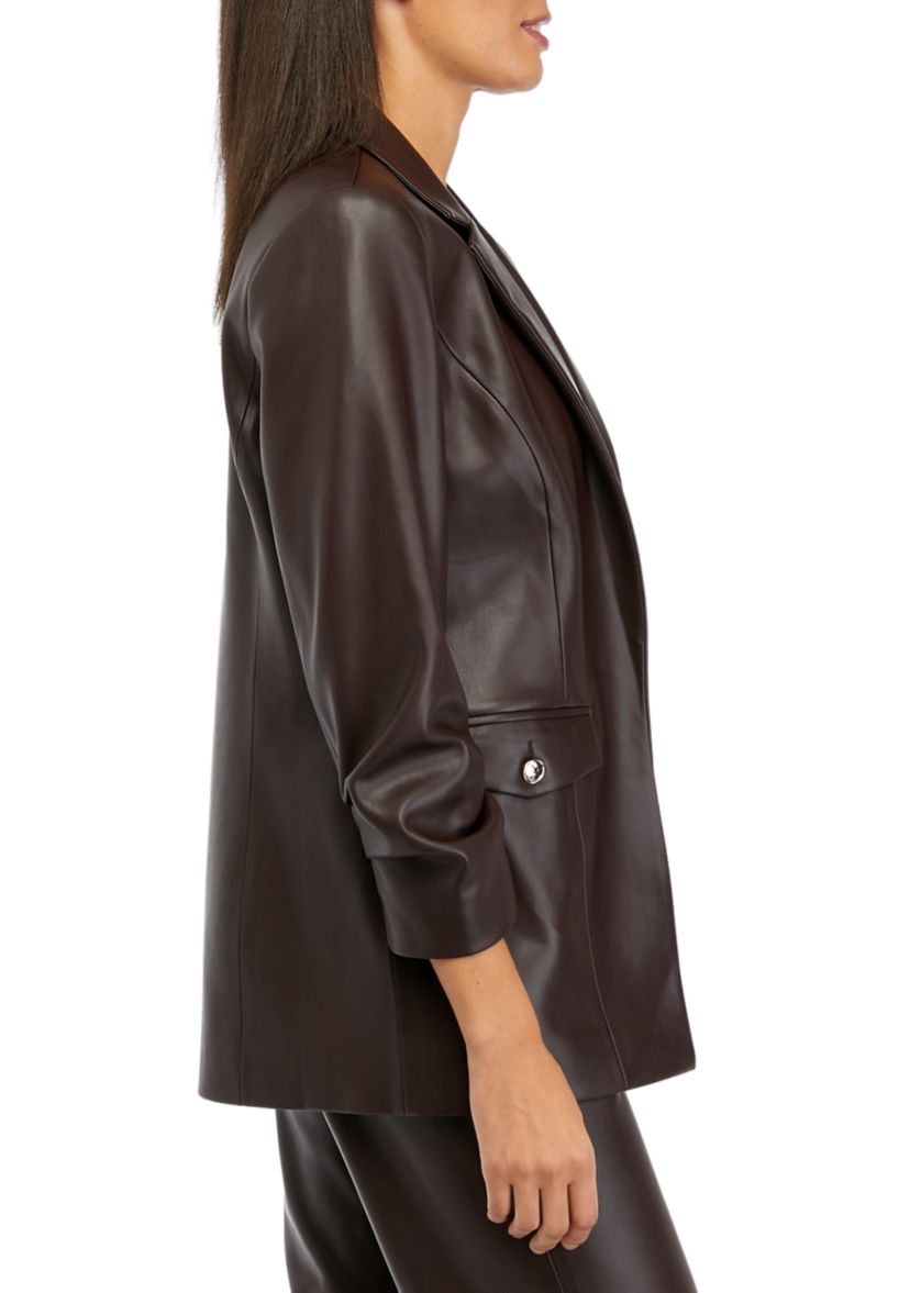 Womens Notch Collar Vegan Leather Blazer