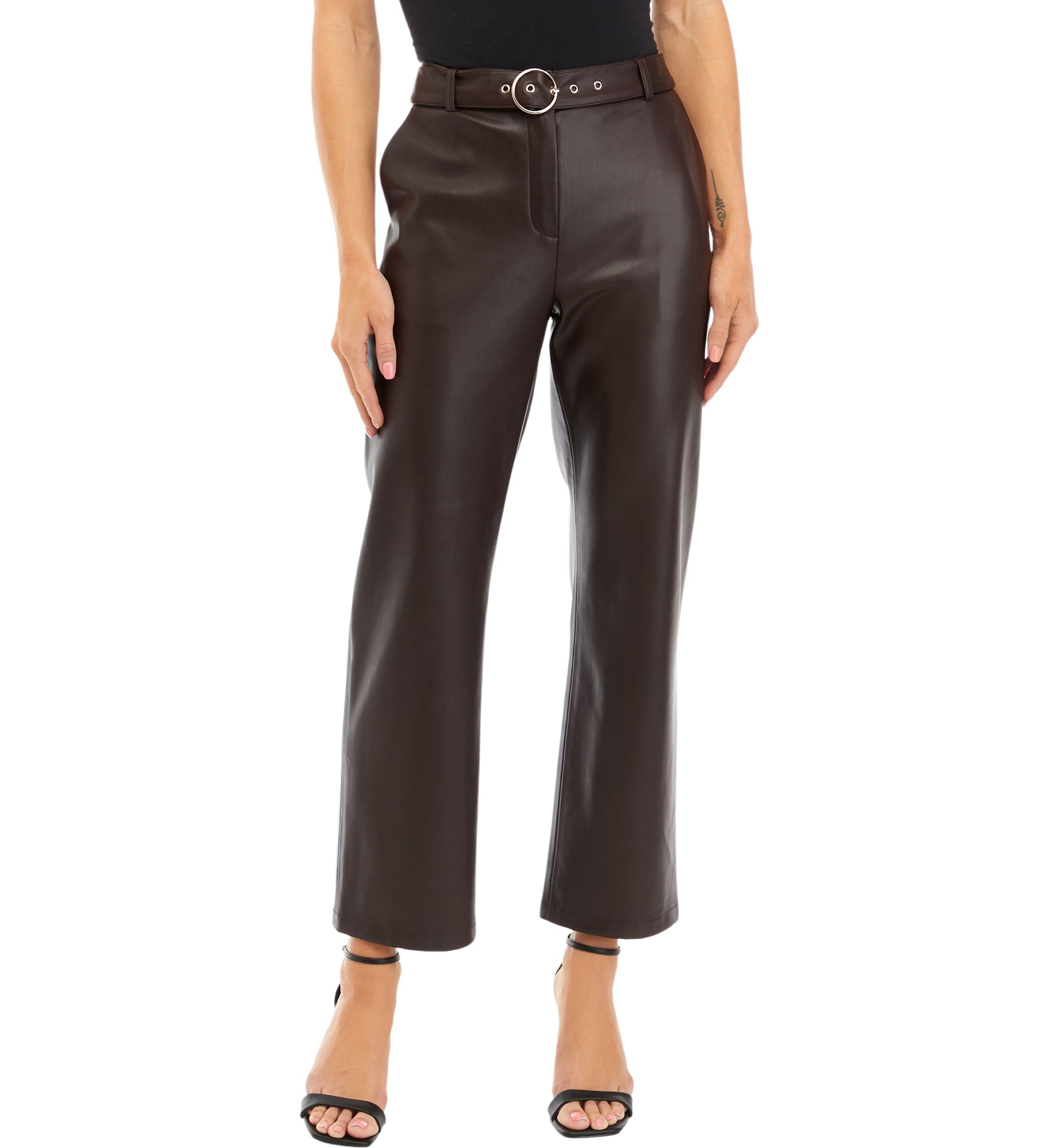 Petite Vegan Leather Slim Pants 