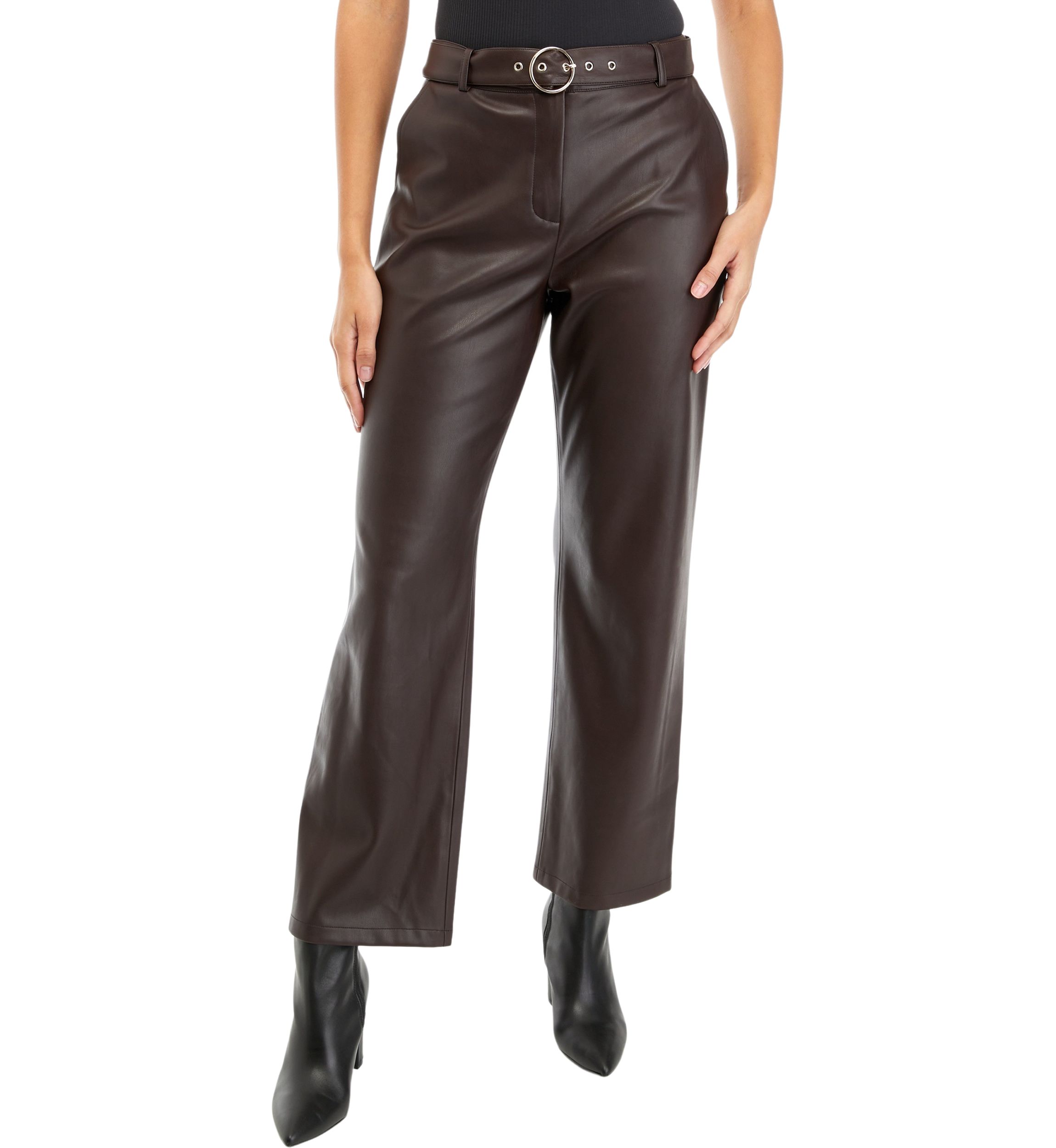 Womens Vegan Leather Self Buckle Pants