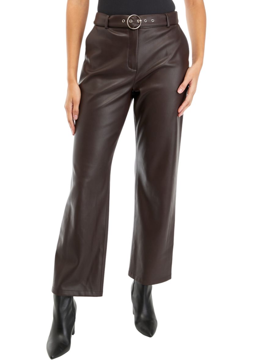 Womens Vegan Leather Self Buckle Pants