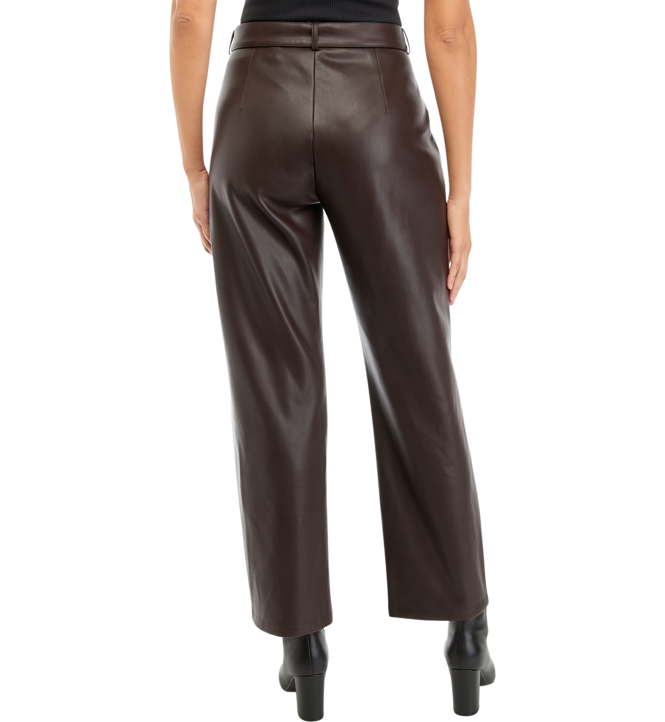 Womens Vegan Leather Self Buckle Pants