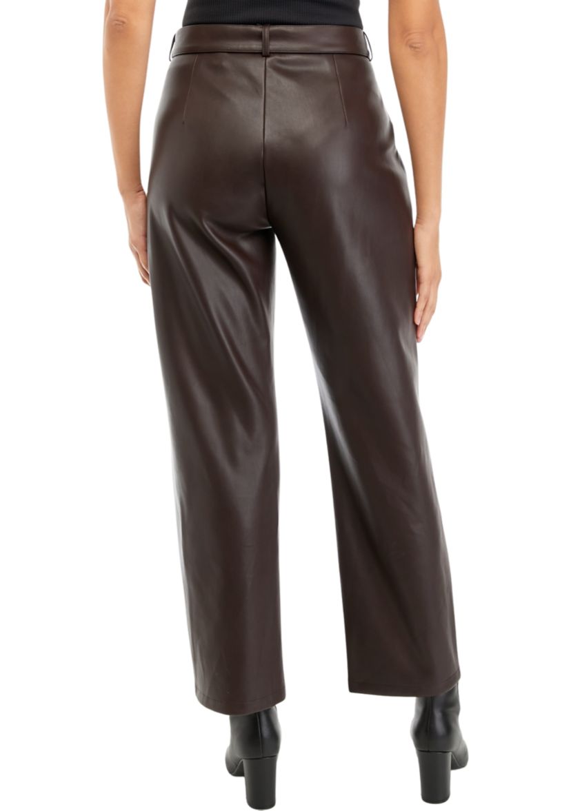 Womens Vegan Leather Self Buckle Pants