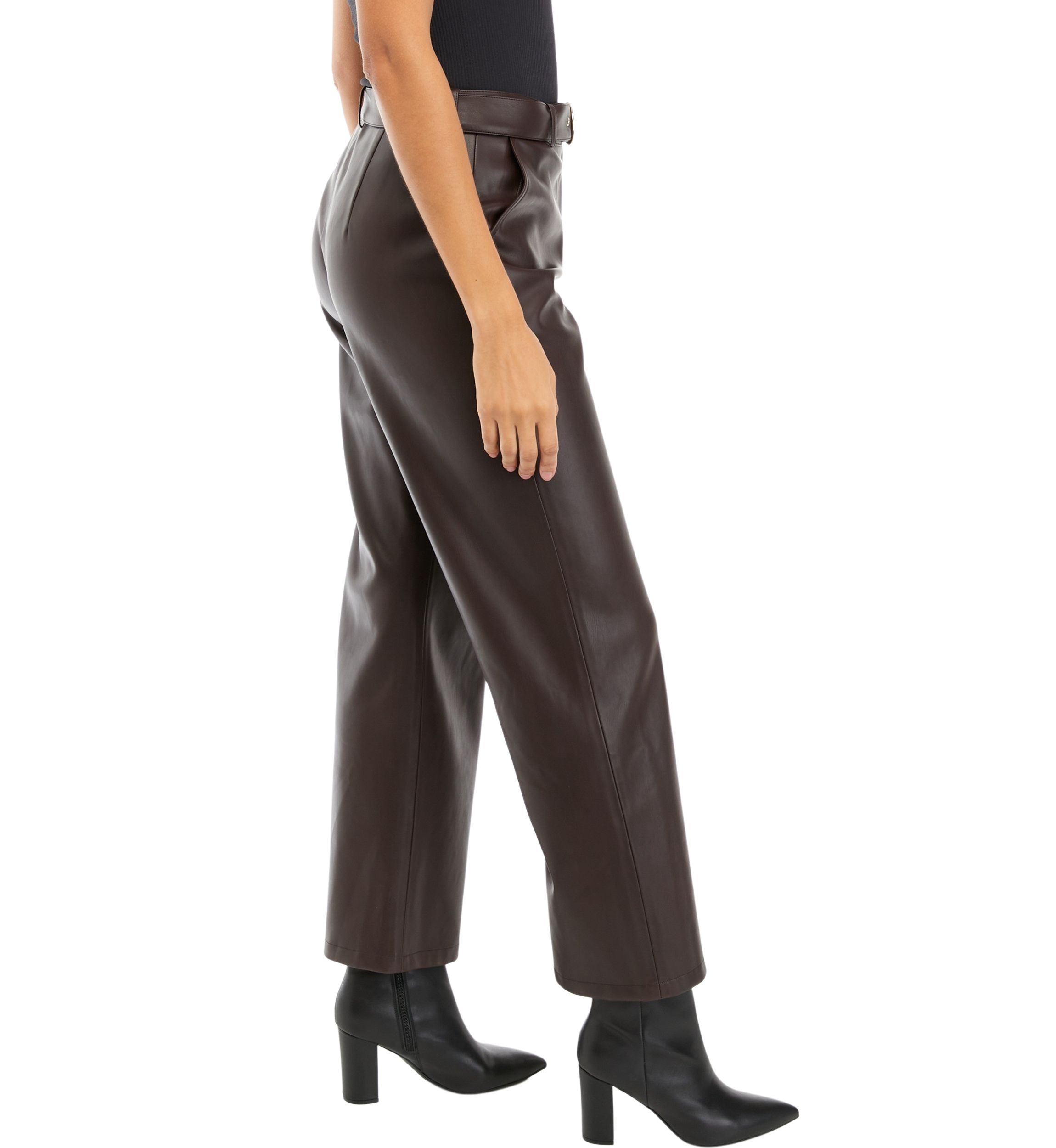 Womens Vegan Leather Self Buckle Pants