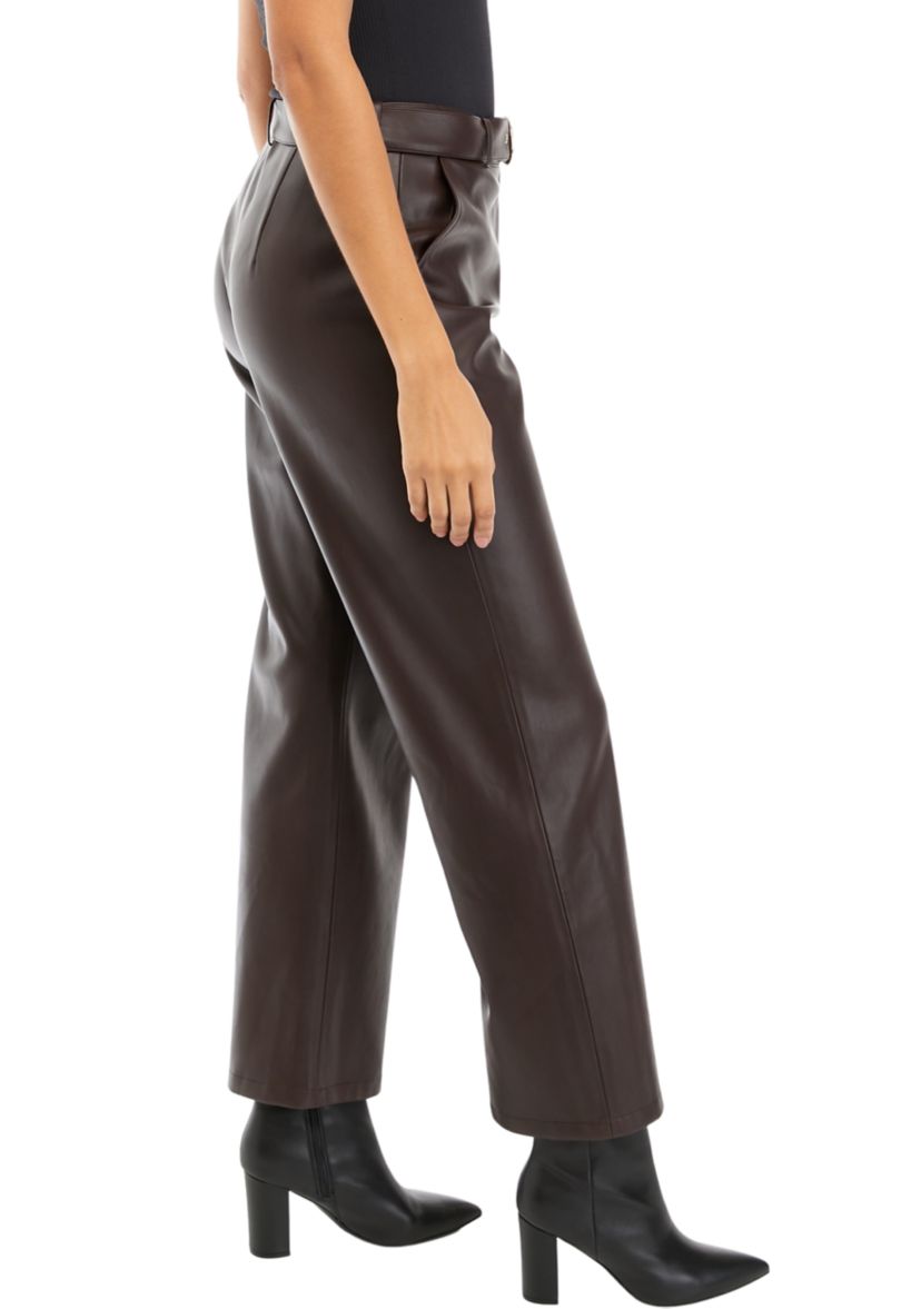 Womens Vegan Leather Self Buckle Pants