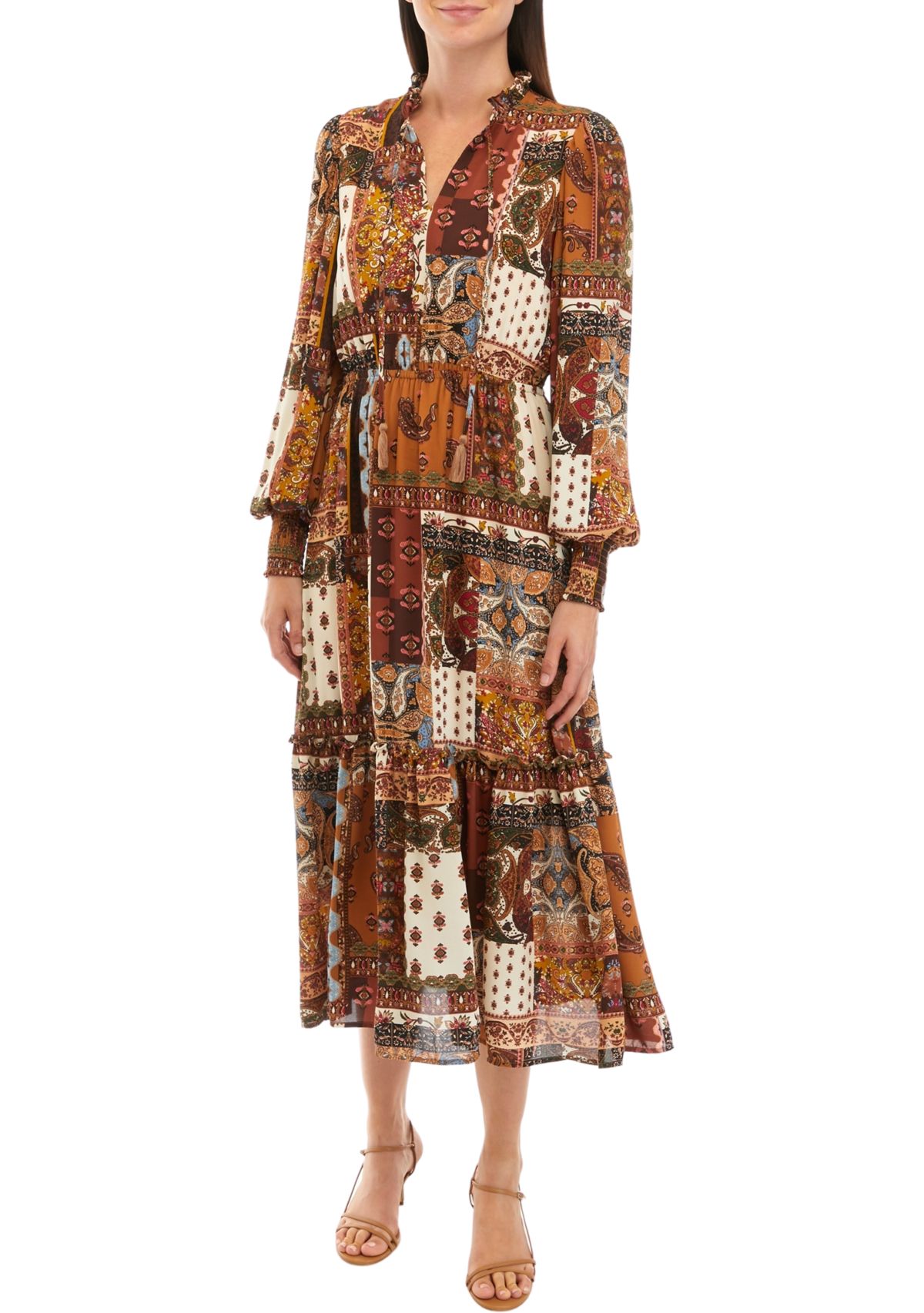 Petite Patchwork Maxi Tiered Dress