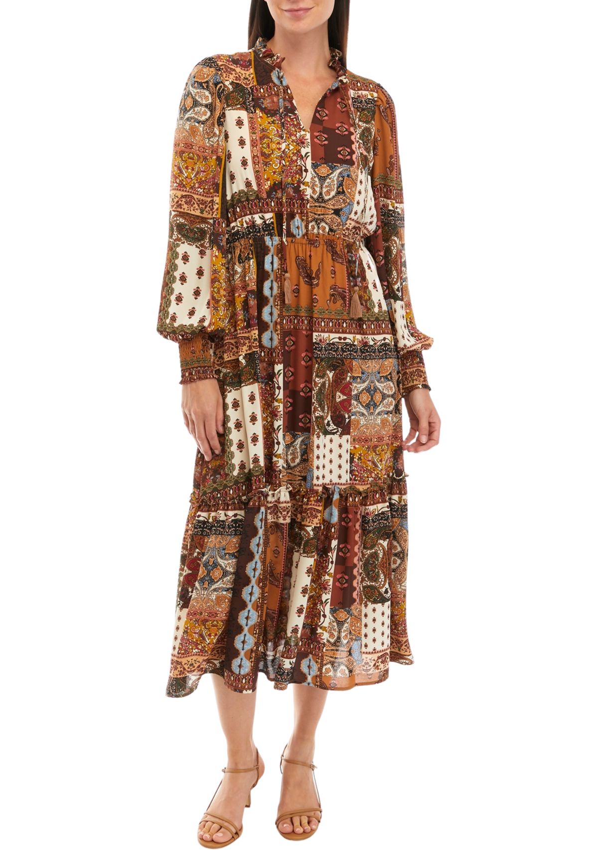 Womens Patchwork Printed Maxi Dress
